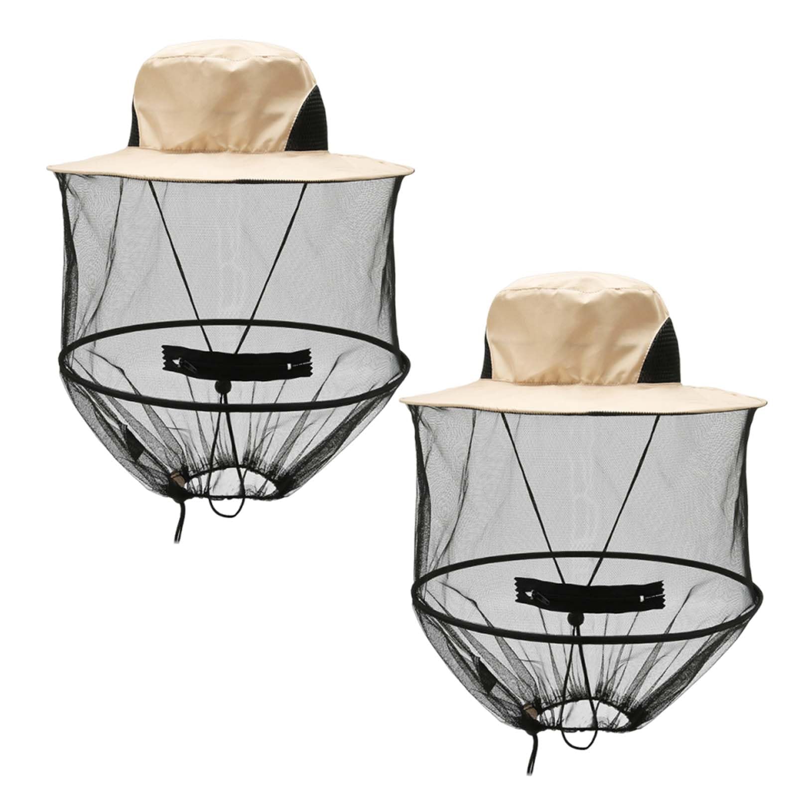 Novocloud 2Pack Mosquito Head Net Hat, Professional Midge Net with Zipper Opening, Anti-Insect Bee Veil Cap for Beekeeping, Fishing, Hiking, Gardening & Outdoor Camping, Sun Protection Mesh Face Cover