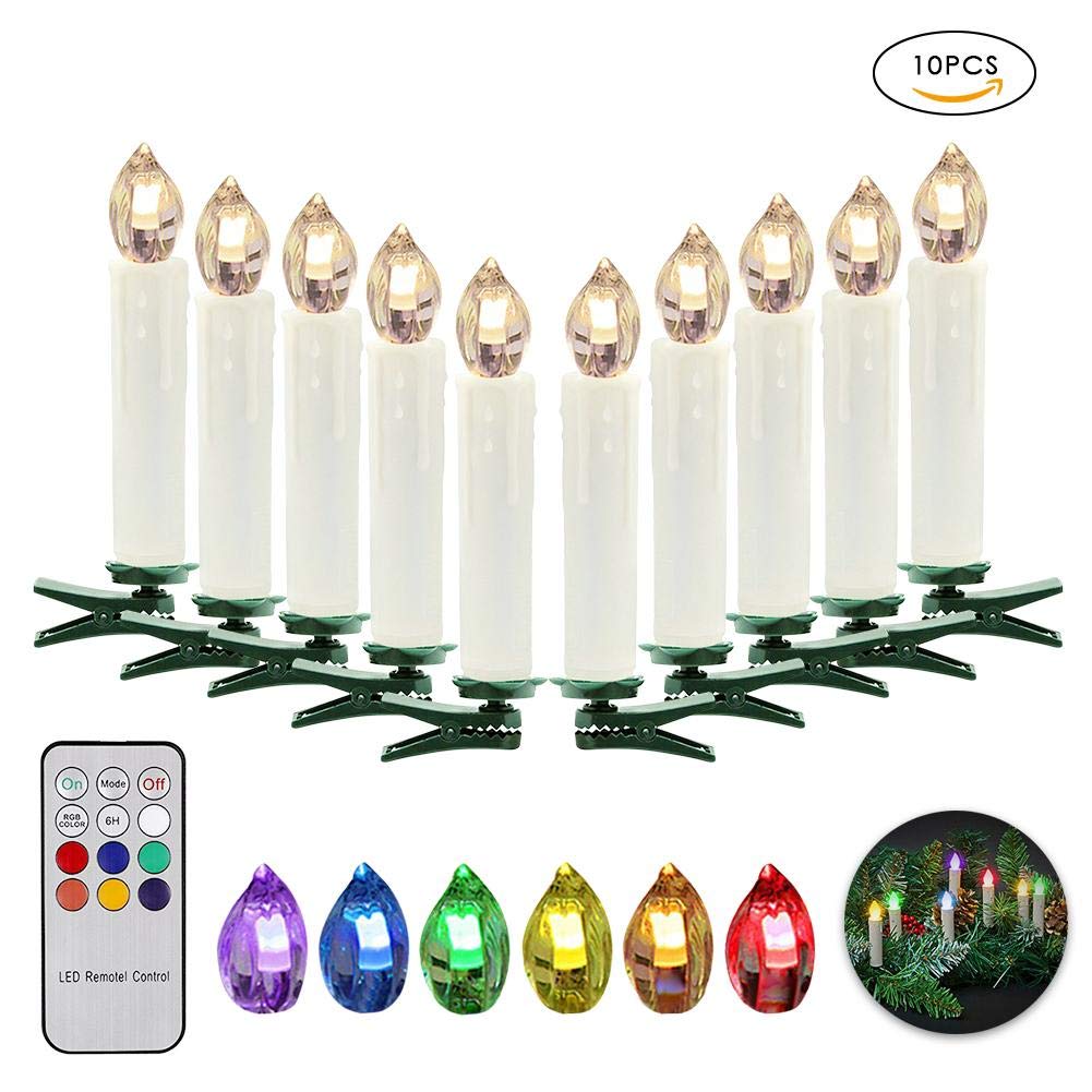 PROKTH 10PCS LED Candle Lights for Christmas Tree,Candle Lights Battery Operated with Remote Control for Windows,Home Decorations,Church Candles,Night Lights (RGB)