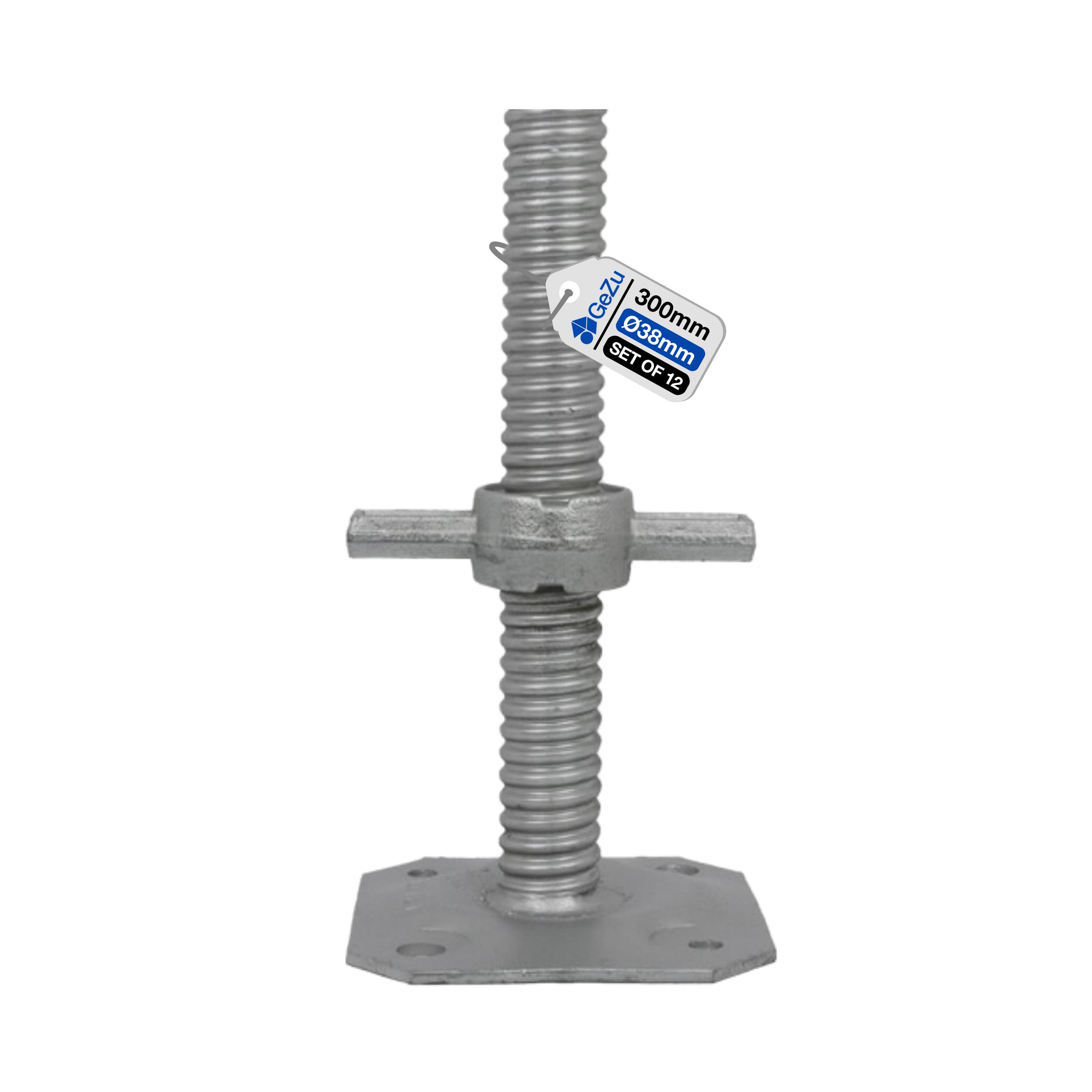 GeZu Impex Scaffold Base Jack 300 x 38 mm Electroplated Set of 12 Height Adjustable Base Leveling Screw Jack โ image 1