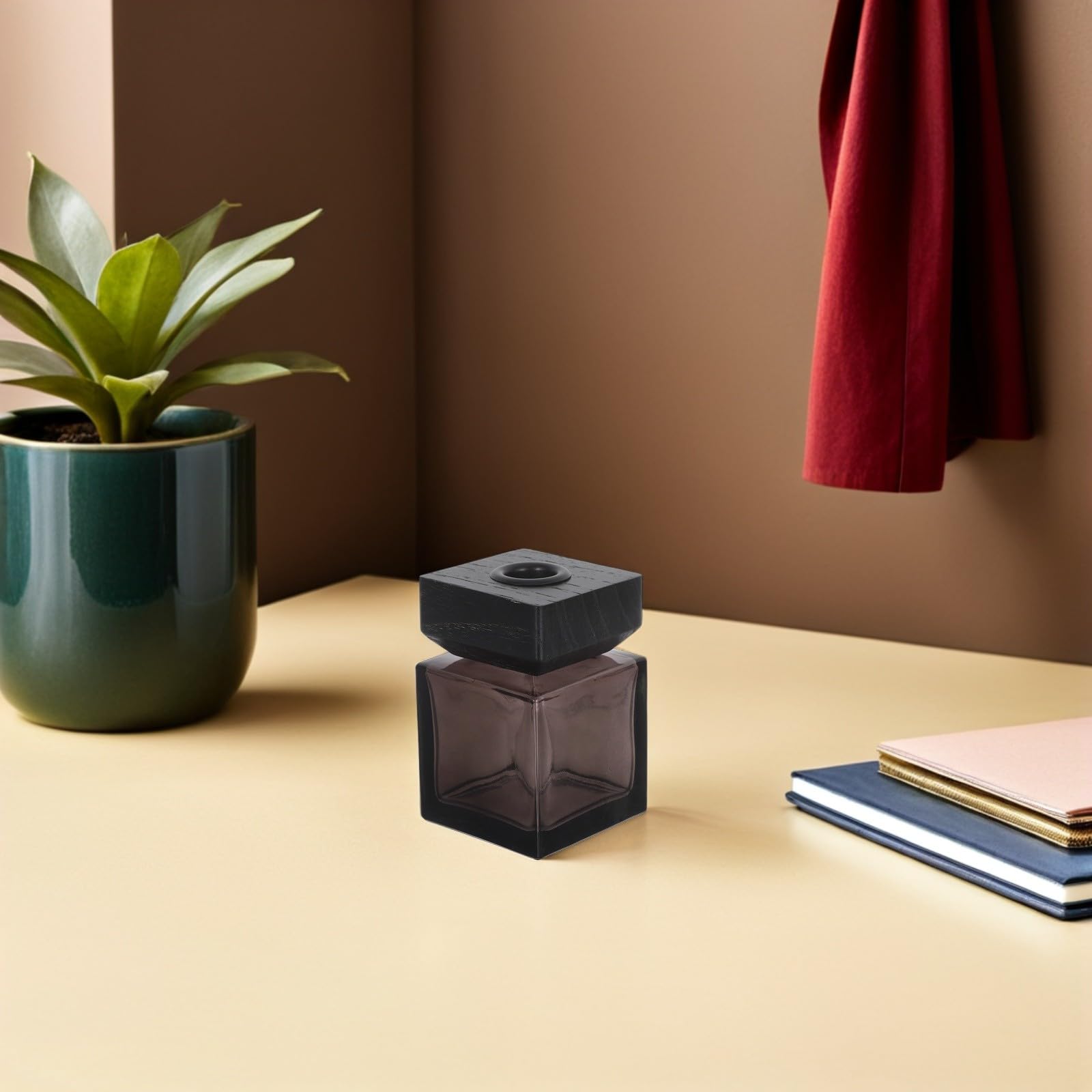 jojofuny Flaconi Diffusori in Vetro Quadrati da 100 Ml con Coperchio in Legno Set da 2 per Oli Essenziali Diffusore di Fragranze Ricaricabile per Casa Auto e Camera da Letto Accessori