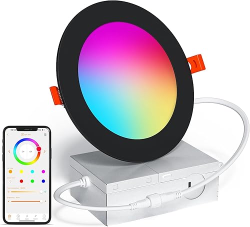 Iluminación empotrable inteligente de 4 pulgadas que cambia de color LED de 12 W, luz de techo empotrada de 1000 lúmenes compatible con Alexa, RGB y