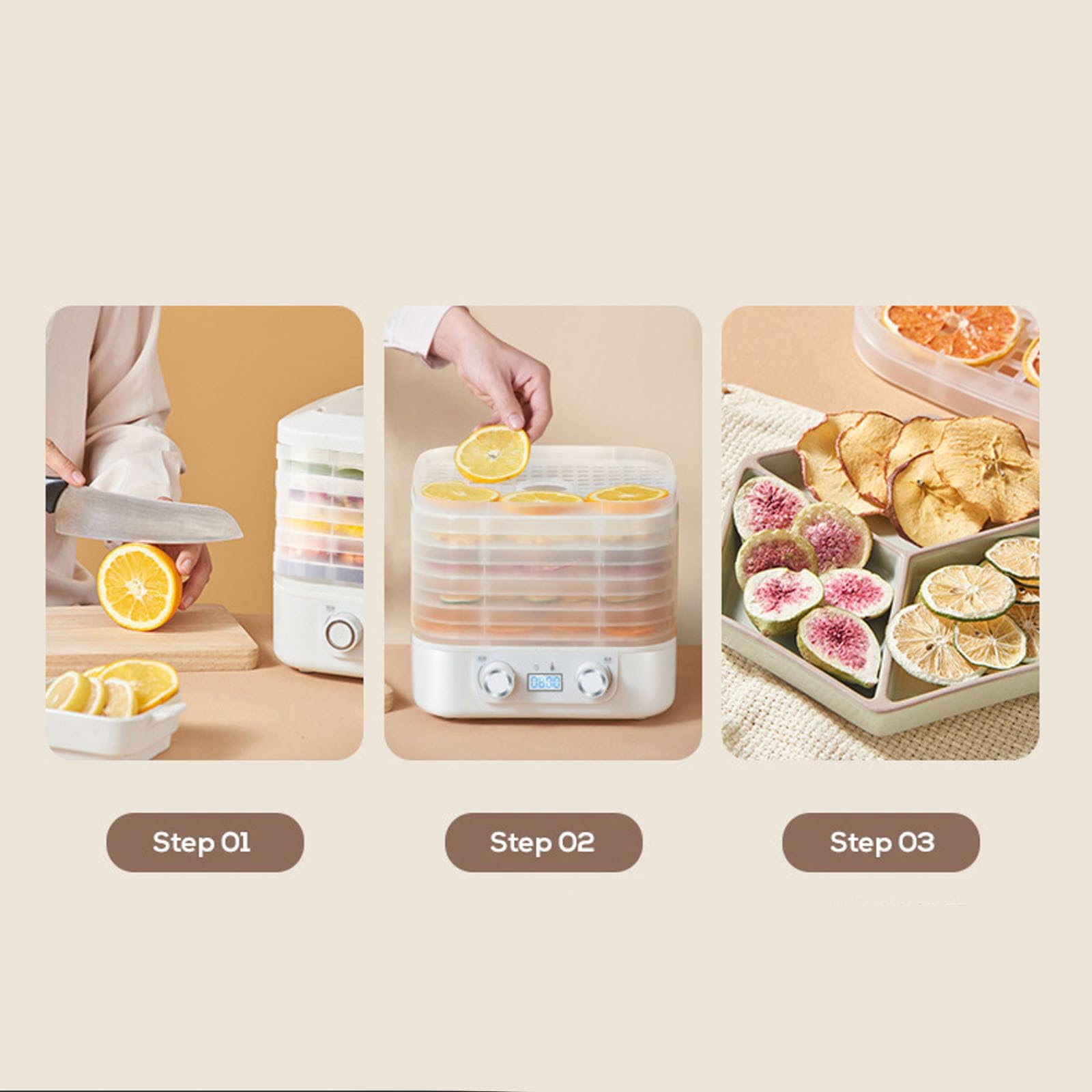 Deshidratador digital para alimentos con 5 bandejas, secadora de alimentos con temperatura ajustable para frutas, verduras y perros (A, 27 x 26 x 21 cm)