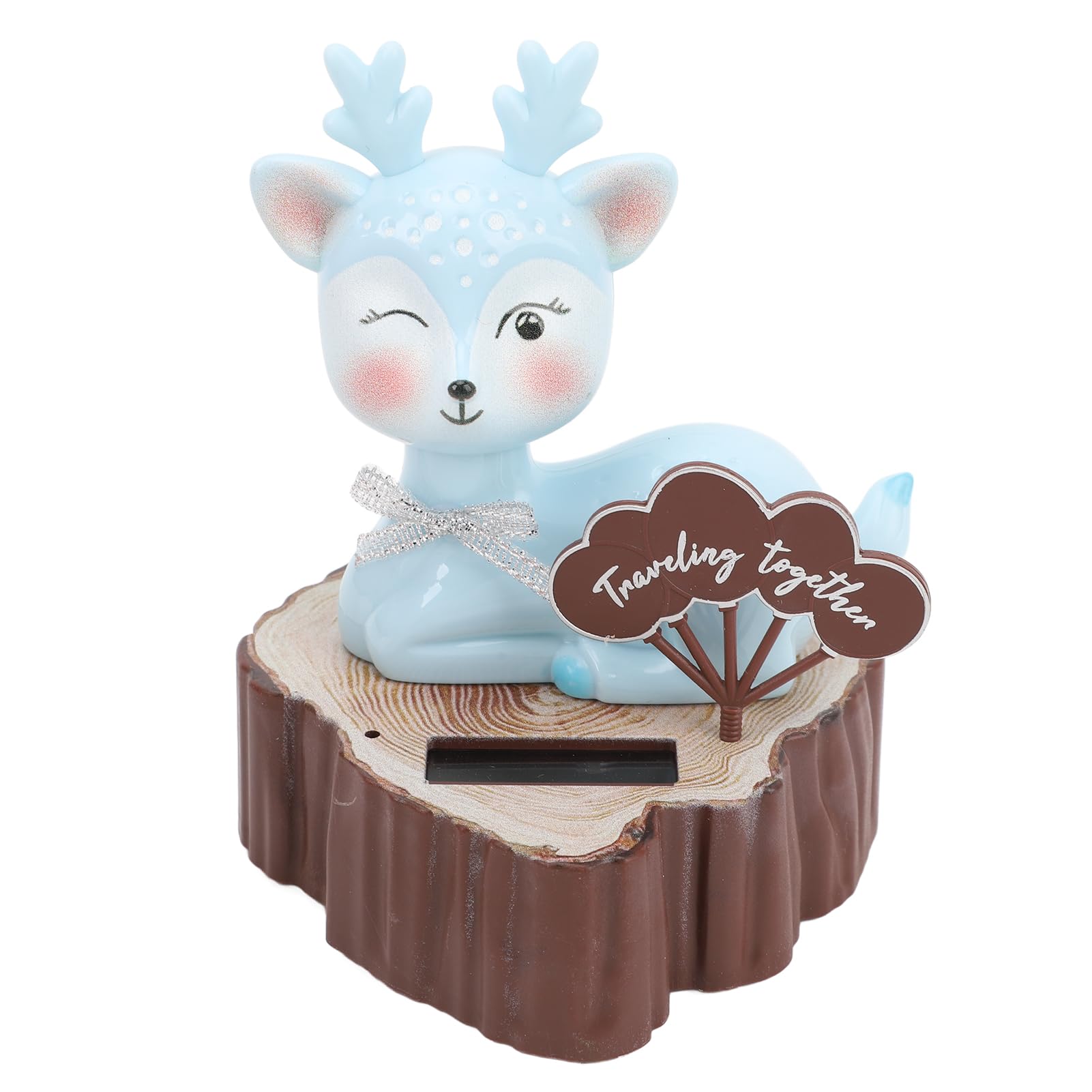 Solar Powered Shaking Animal, Bright Colors Automatic Deer Shape Solar Powered Car Dashboard Decoration Cartoon Plastic for Car (Blue, Eyes Open)