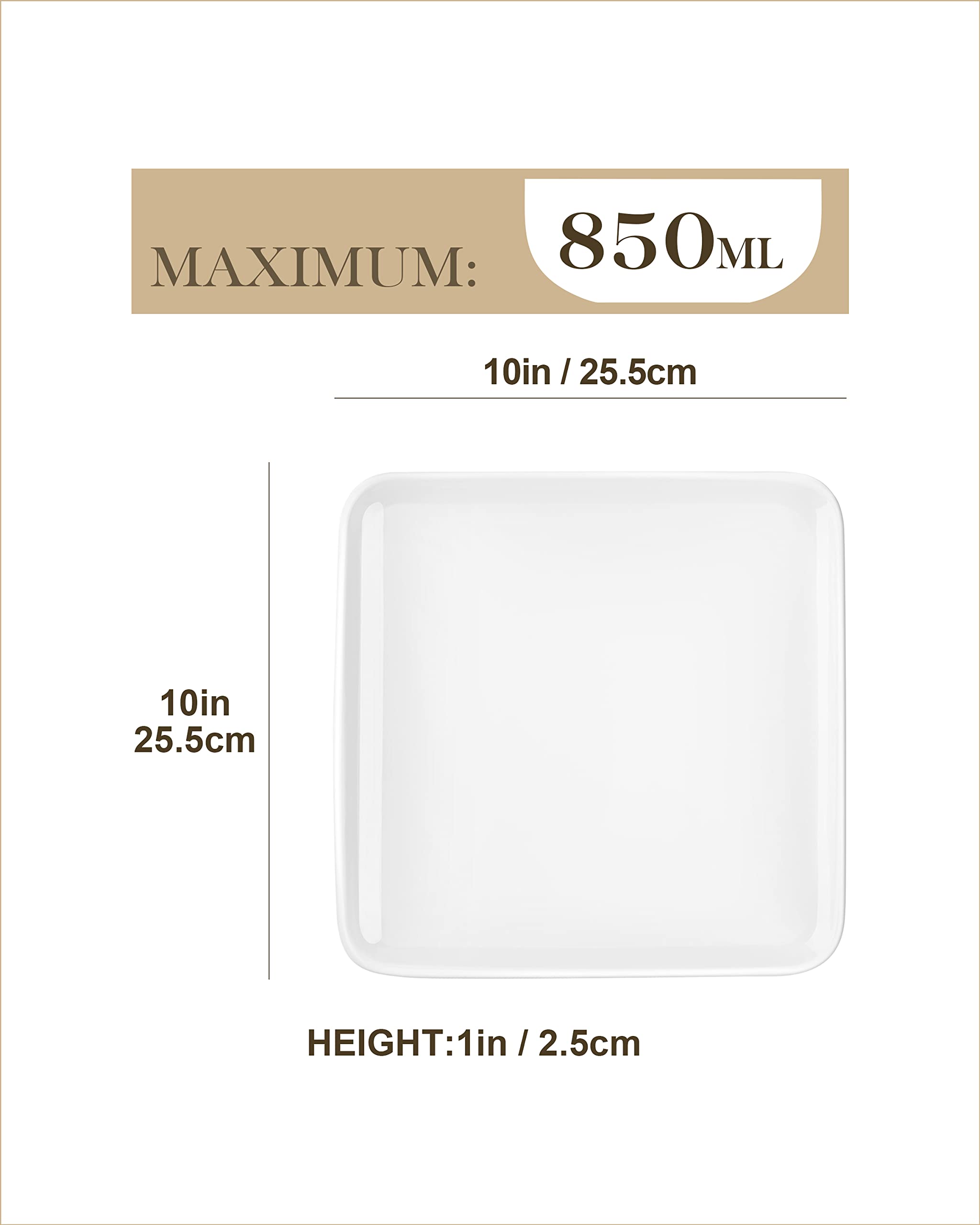 MALACASA Serie IVY, Juego de 8 Platos Llanos Cuadrados de Porcelana Blanca 25,5 x 25,5 x 2,5 cm, Modernos y Versátiles para Platos Principales, Ensaladas y Pastas en Comidas Diarias o Reuniones