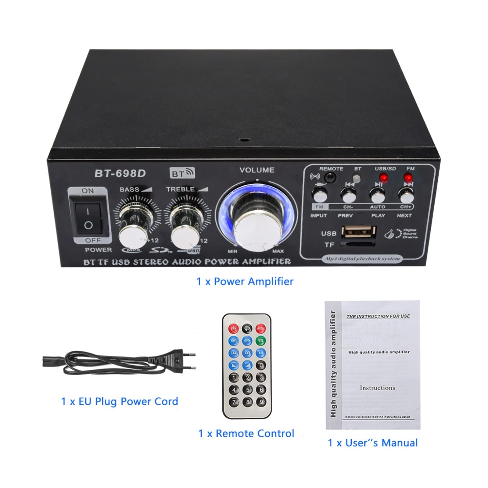 200W + wzmacniacz mocy HIFI wsparcie pilot FM USB SD Treble Bass wzmacniacze kina domowego,Szeroka kompatybilność