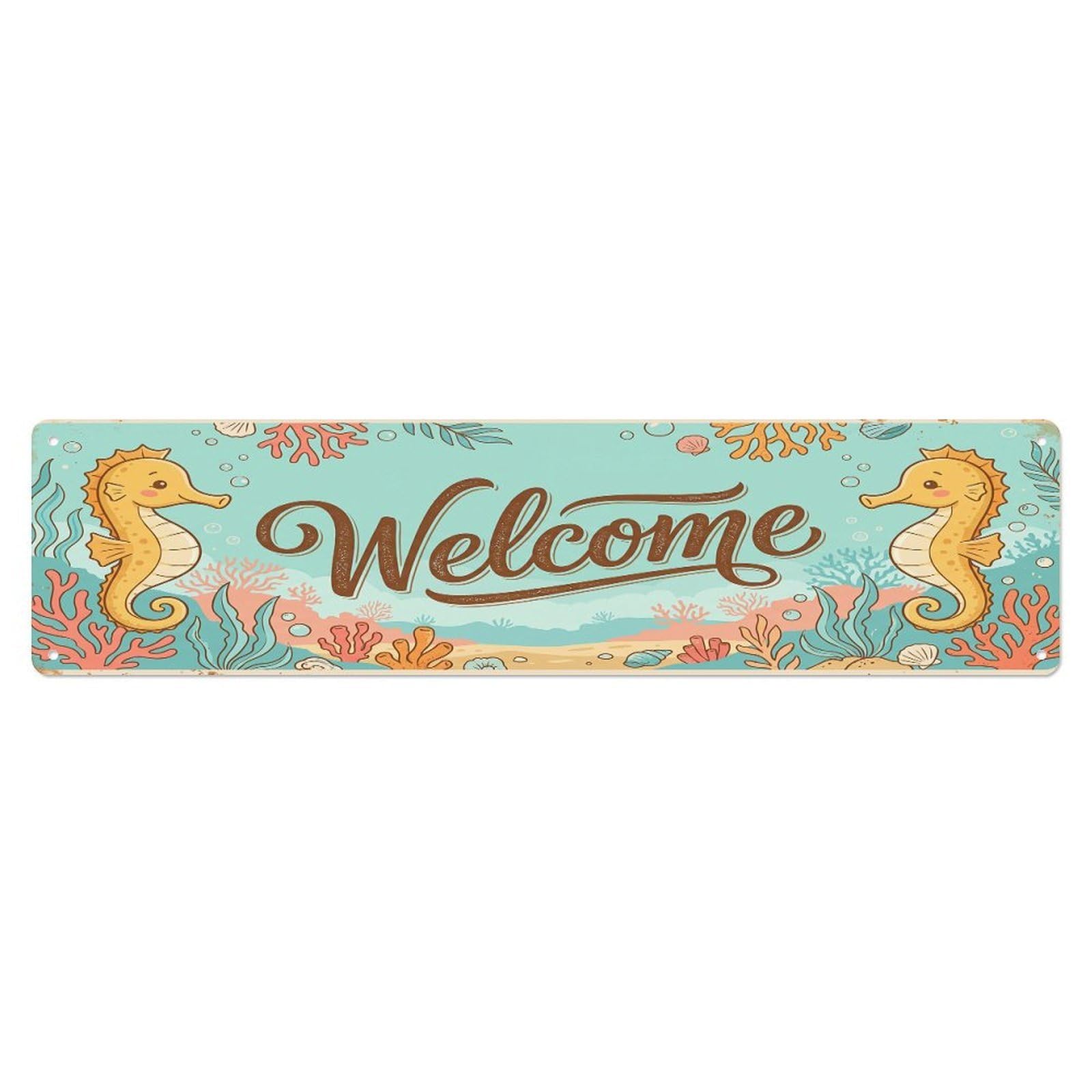 Vintage Welcome Seahorse Reef Metal Tin Sign