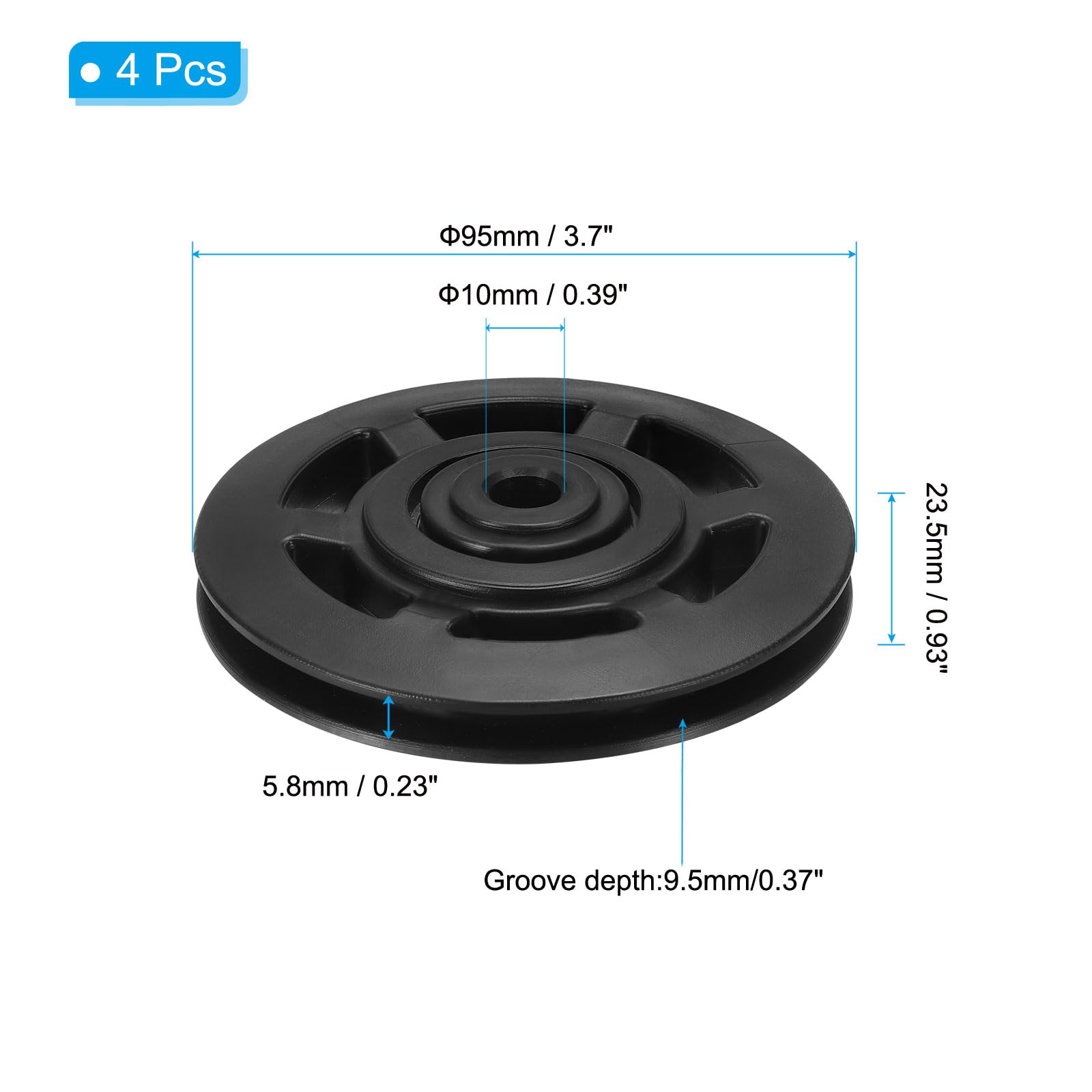 PATIKIL Universal Bearing Pulley Wheel 95mm/3.7", 4 Pack Nylon Bearing Pulley Wheel Lifting Bearing Wheel Replace for Gym Equipment Part Cable Machine - Image 2