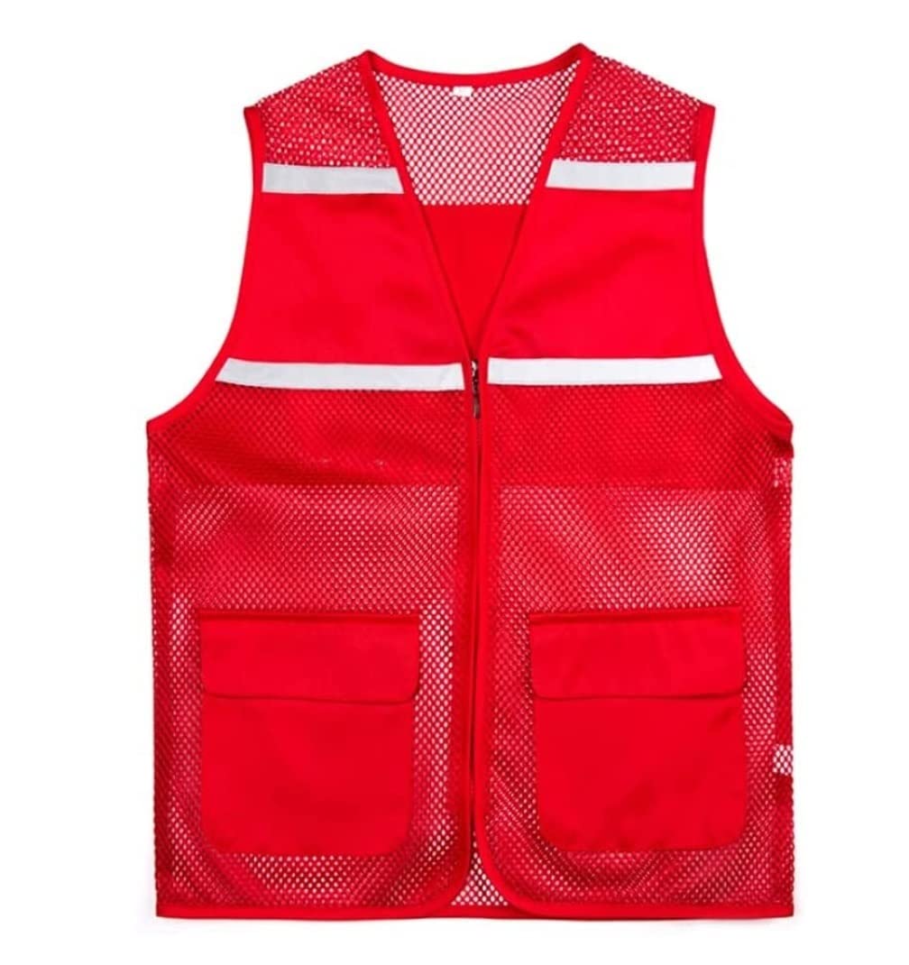 Chaleco reflectante de alta visibilidad Chaleco de seguridad de malla reflectante Chaleco reflectante liviano Bolsillos con cremallera Chaqueta reflectante de seguridad para voluntarios (Rosso 4