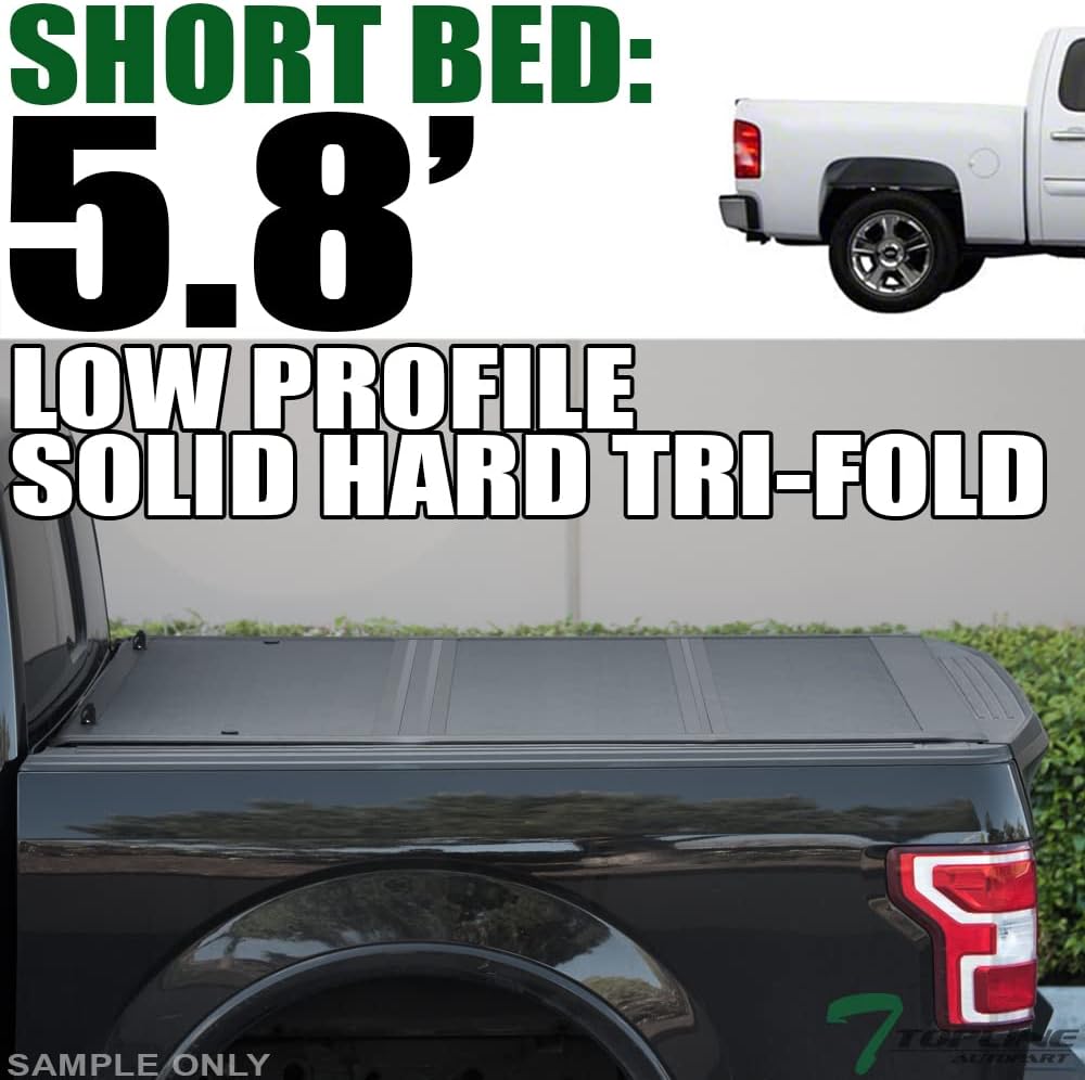 Low Profile Hard Tri 3-Fold Aluminum Truck Bed Tonneau Cover Compatible with 2007-2013 Chevy Silverado GMC Sierra 1500/2007-2014 2500 3500 HD Pickup Truck 5.8 Feet (68") Short Bed