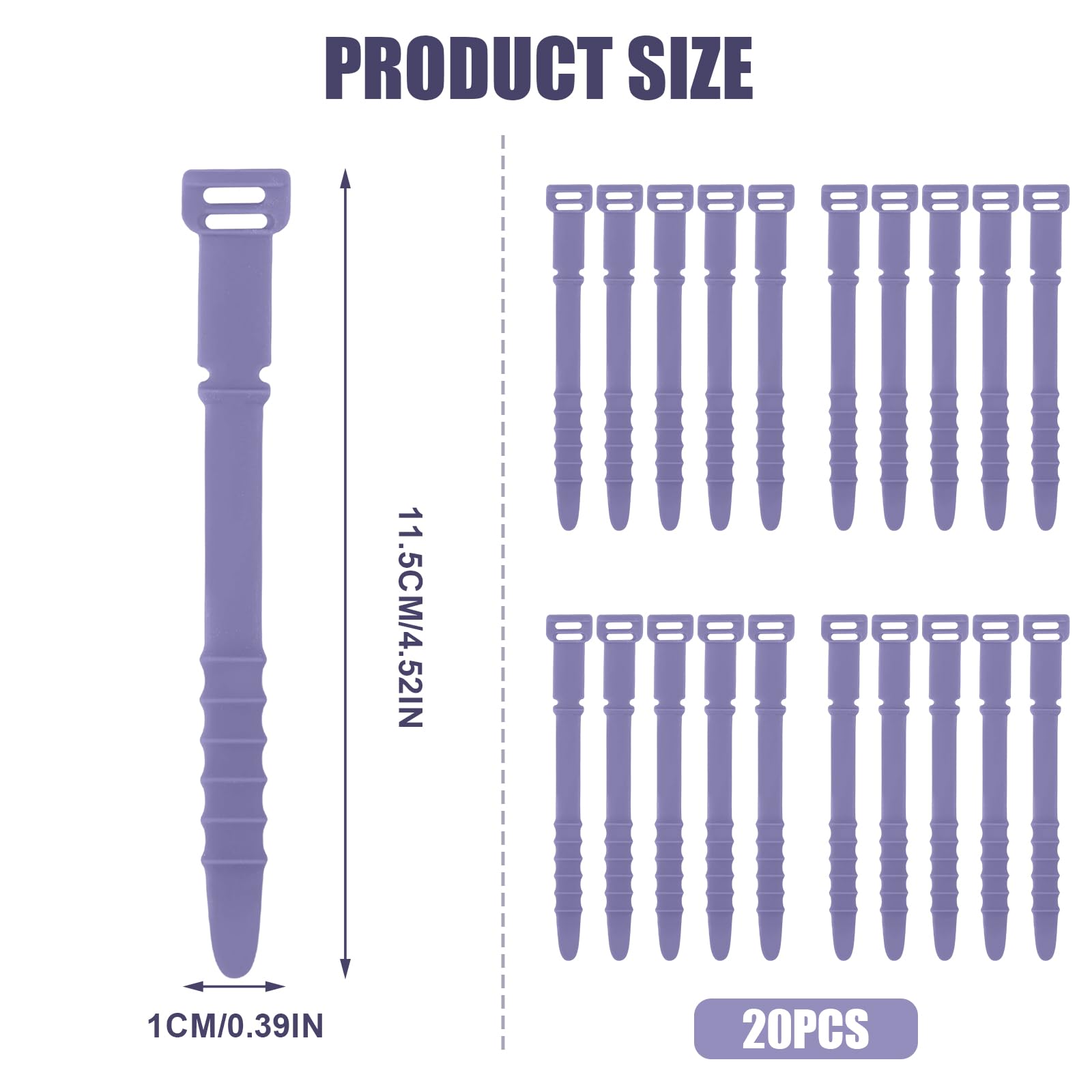 NQEUEPN 20pcs Reusable Purple Silicone Releasable Zip Ties, Cord Organizer Straps, Elastic Cord Management Cable Ties for Headphones, Charging Wire, Home Office Table Organization