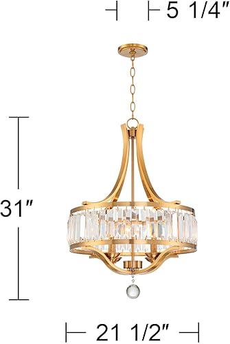 Miniatura 4 de Possini Euro Design Prava - Lámpara colgante de latón cálido de 21 1/2 pulgadas de ancho, pantalla de cristal, 4 lámparas para comedor, casa,