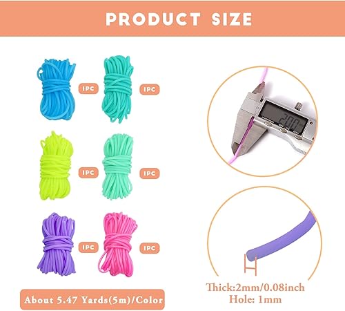 Miniatura 5 de FASHEWELRY 32.8 yardas 0.079 in Cables de goma para tejer cuerdas de peluquero 0.079 in de goma para puntada de goma protector de goma 6 colores