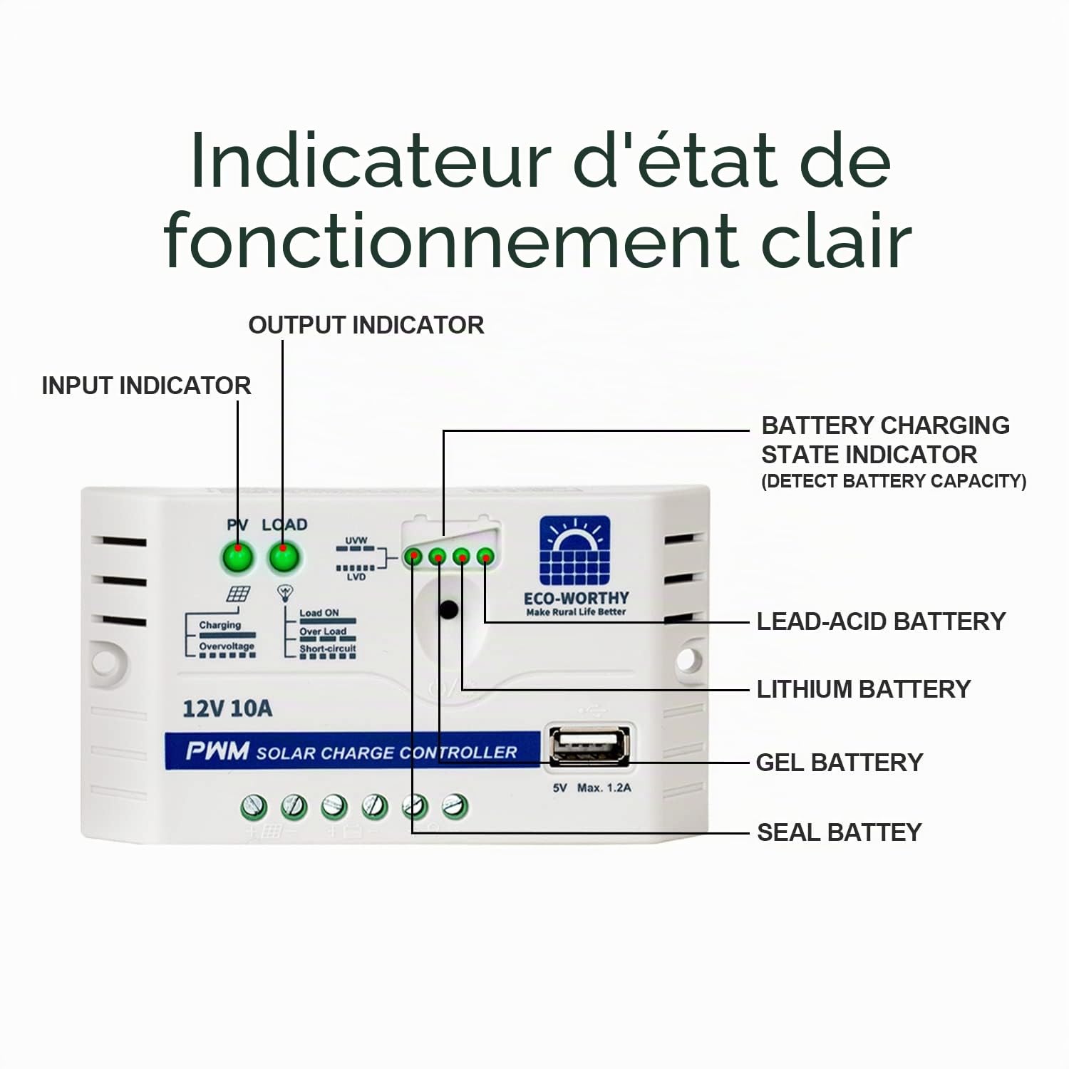 ECO-WORTHY Kit 10W 25W 12V avec Contrôleur 10A pour Porte Automatique, Pompe à l'eau, Appareil DC (10W Kit)