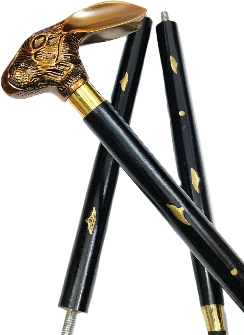 Rare Antique Rabbit Head Walking Stick - Designer Premium Wooden Carved Walking Cane - Beautiful Handmade Foldable Cane With Brass Rabbit Handle For Men Women Comfortable Best Gift Idea