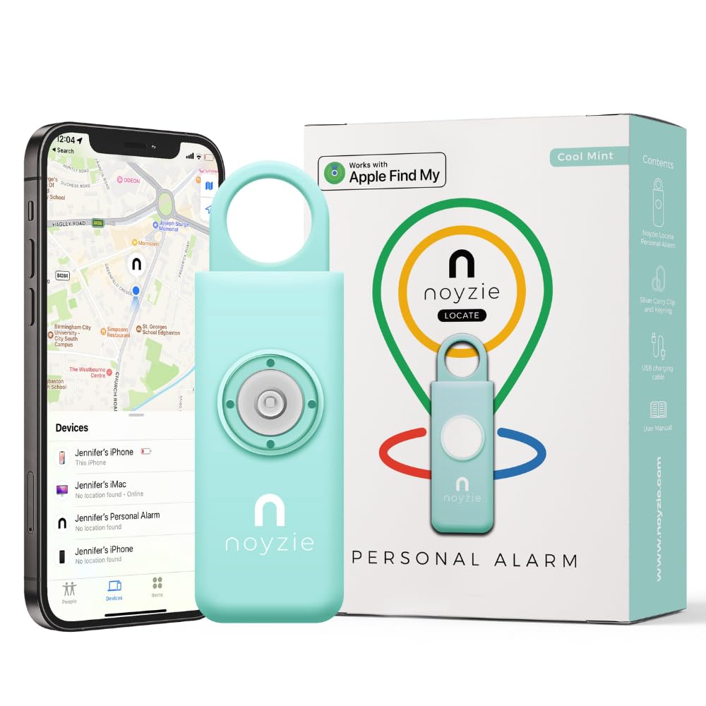 Personal Alarm for Women with GPS Tracker — Self Defence Keychain with Siren, Works with Apple Find My App, 130dB Loud Safety Alarm Sound, USB Rechargeable Bluetooth Key Finder (Cool Mint)