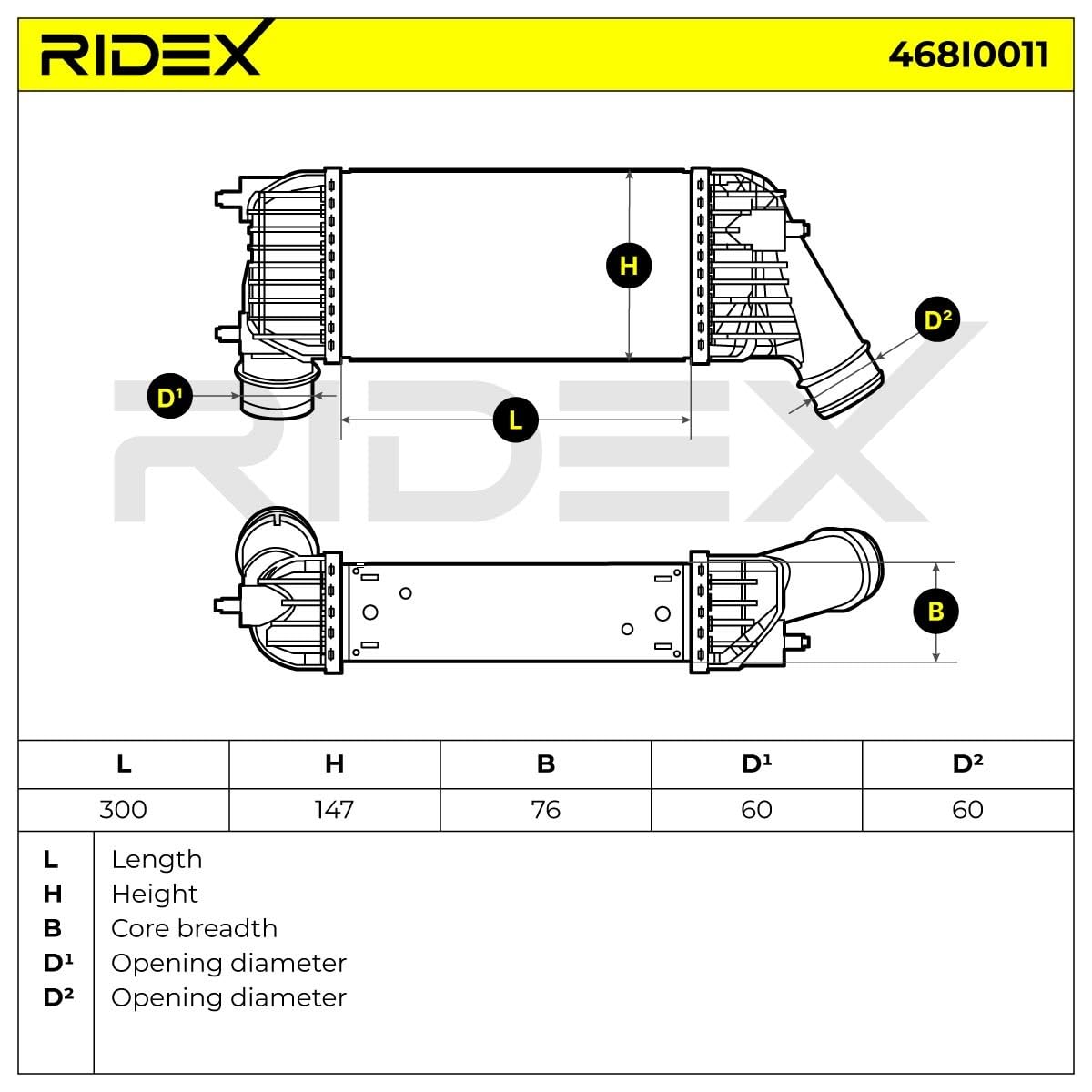 RIDEX 468I0011 Intercooler Compatible avec CITROËN C8 II EA, EB Diesel
