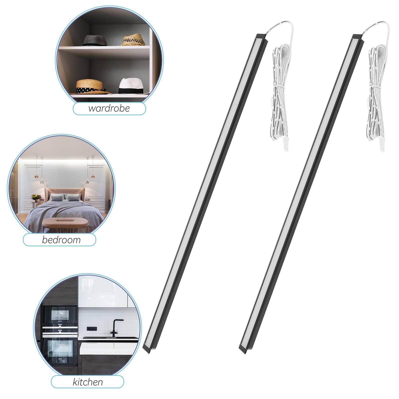 Lot de 2 Bandes LED Encastrables 40 Cm 12v Lumière Naturelle 4000k pour Éclairage sous Meuble la Cuisine et Armoire, Éclairage LED Armoires Rechargeable sans Transformateur,