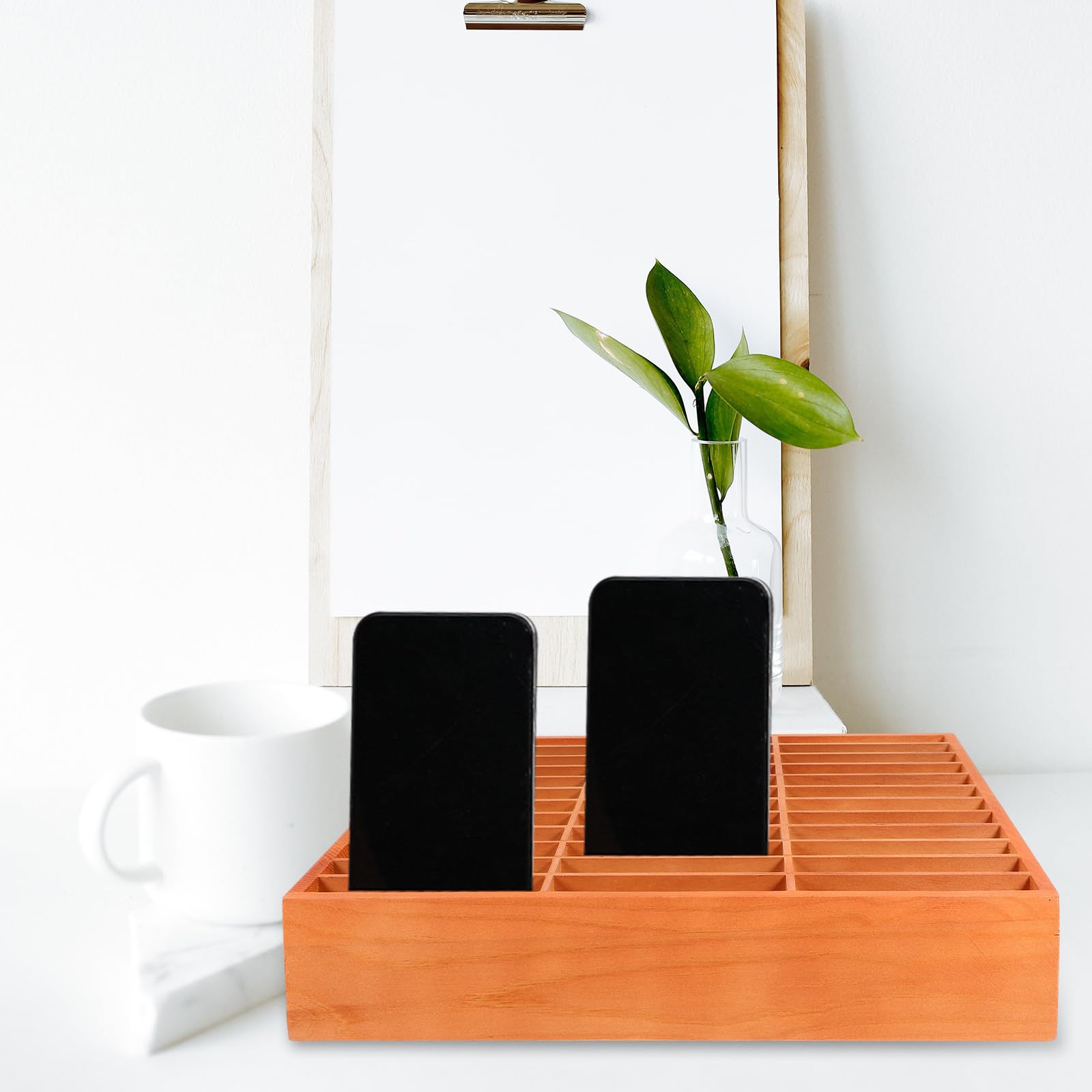 Gadpiparty Scatola Portaoggetti in Legno Supporto Cellulare da Scrivania | Organizzatore Semplice e Fashion, per Scuola e Laboratorio Riparazioni, Adatto a Penne e Telefono
