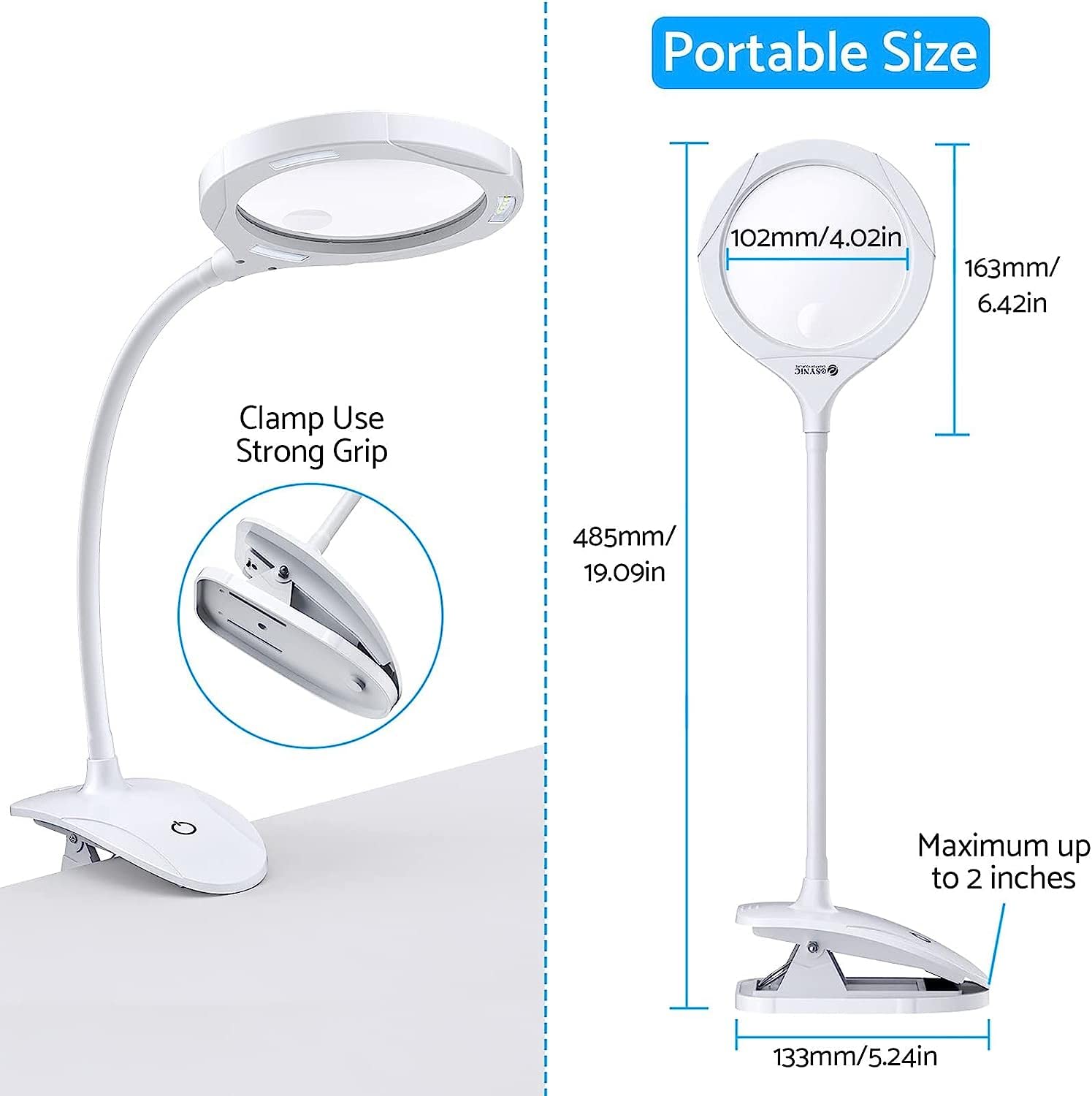 Lupa, Lampa Powiększająca 2 W 1, Lampa Biurkowa Ze Stojakiem I Zaciskiem, 5X 10X, Dioda Led Zasilana Przez Usb, Z 3 Regulowanymi Ustawieniami Światła Do Czytania, Hobby, Rzemiosła, Podwójnego Stołu W