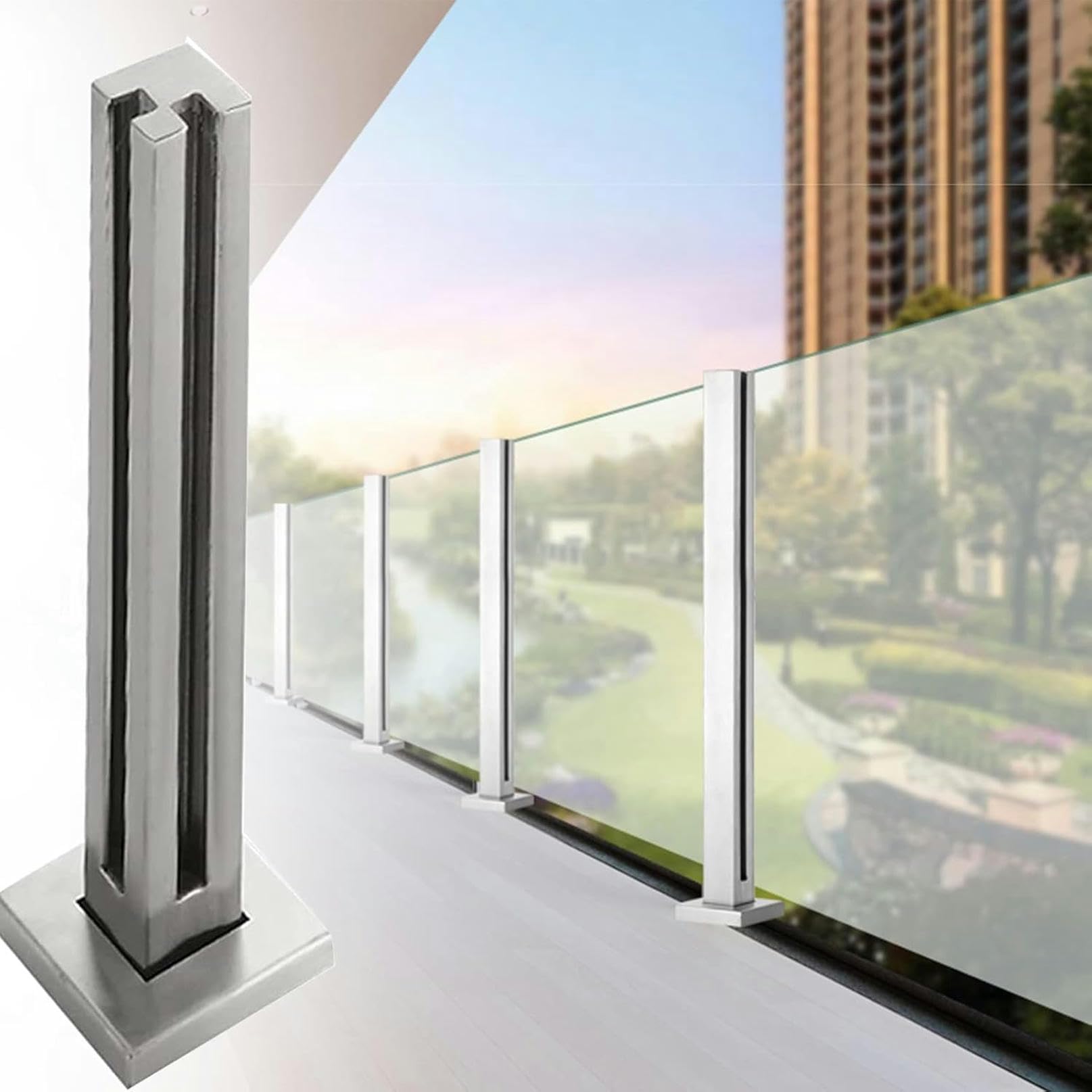Poteau de balustrade en acier inoxydable 104,1 cm au sol pour séparateur verre