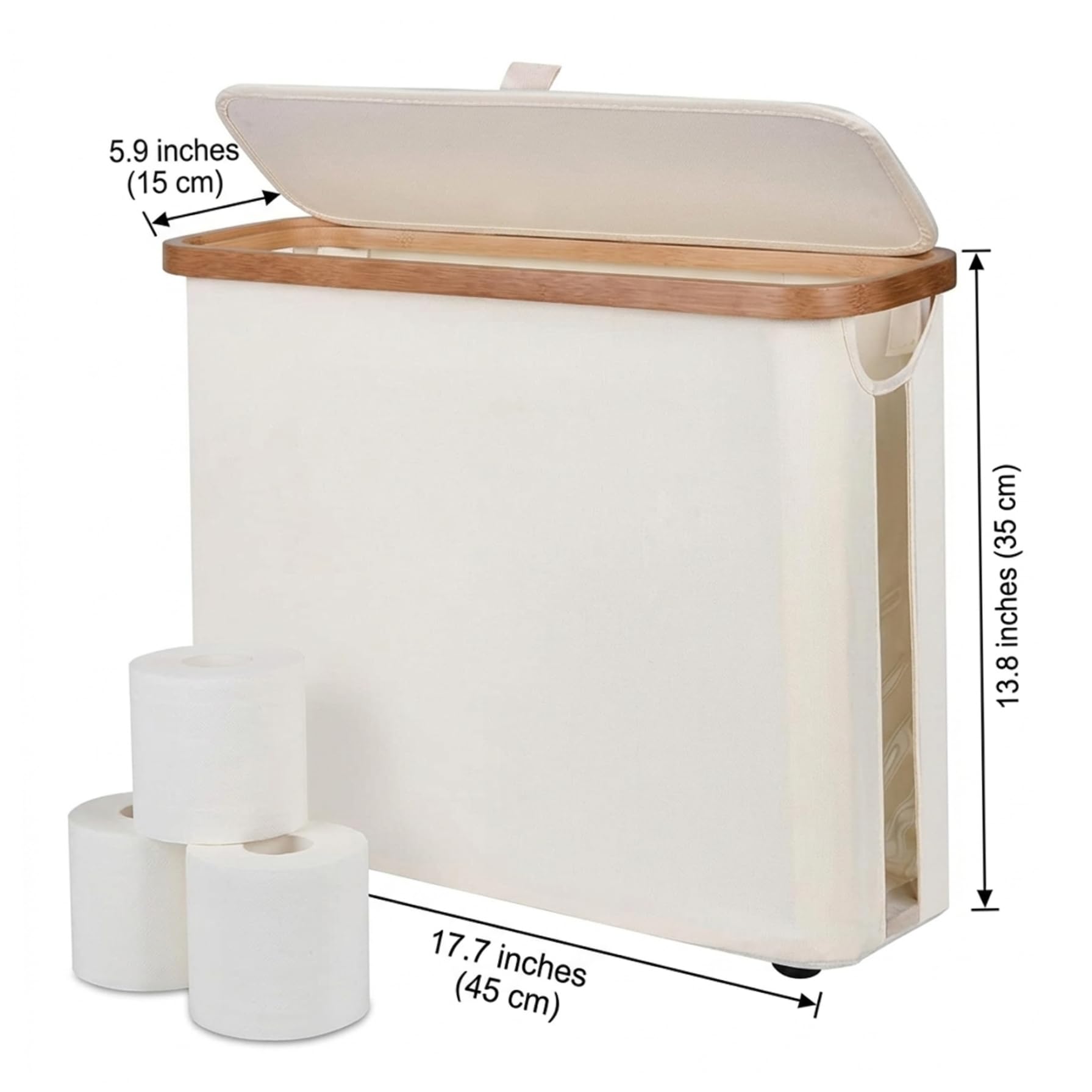 Almacenamiento de papel higiénico, cesta apilable de 12 rollos para pañuelos de baño con tapa de bambú, almacenamiento de papel blanco que ahorra espacio para el hogar organizado, cesta de inodoro