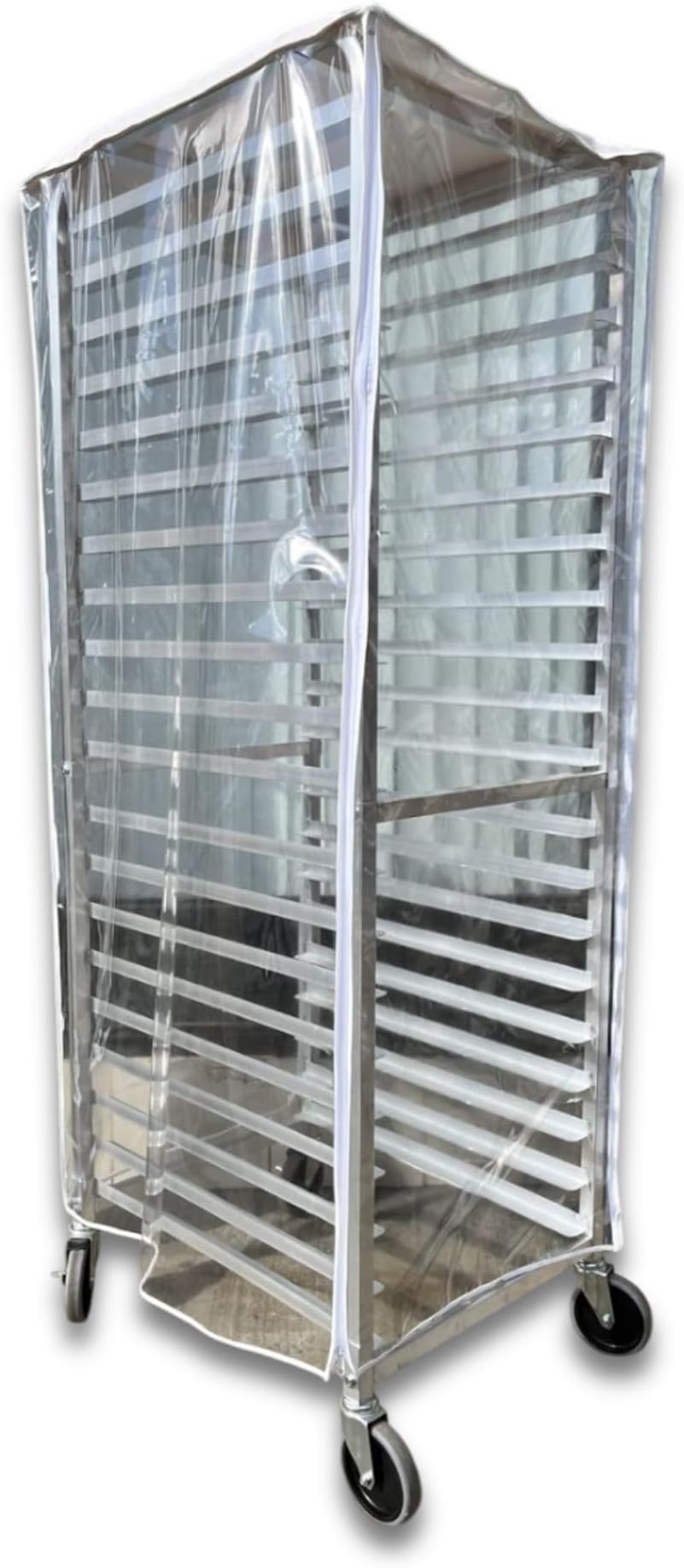 Bakery Food Pan Sheet Rack Cover – Heavy Duty PVC Vinyl Zippered Bun Pan Rack Cover – Long-lasting Use Durable Covers with 3 Zippers – Made in USA (Transparent, 23"W x 28"L x 63"H)