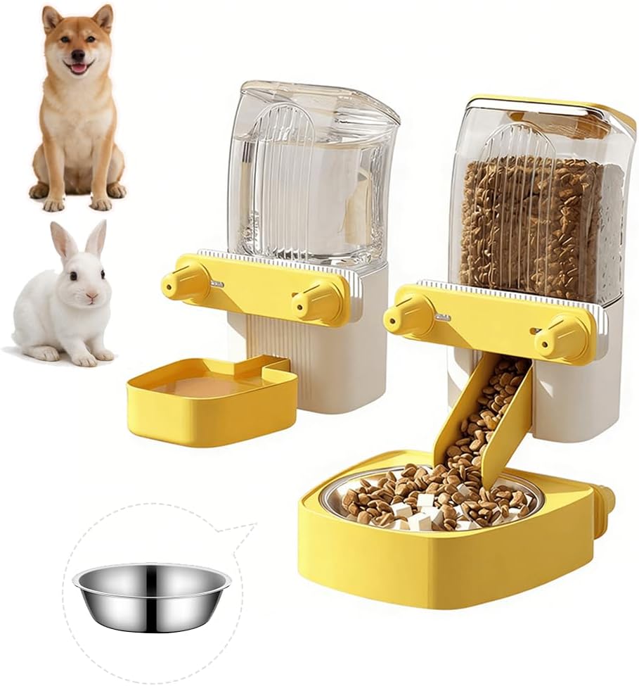 2-Pack Large-Capacity Hanging Automatic Pet Feeder & Water Dispenser - Refillable from Outside The Cage, 50oz/1500ml, for Small/Medium Dogs, Cats, Rabbits & Guinea Pigs