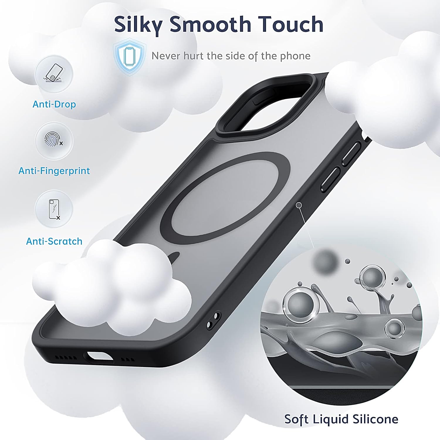 Anqrp iPhone 12/12 Pro Case, MagSafe Compatible, Slim Anti-Scratch Shockproof Silicone Design, 6.1 inch - Black