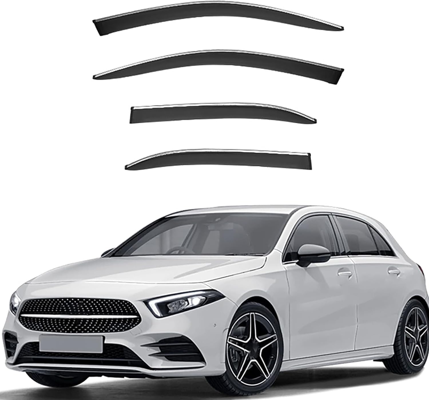 FengXH Window Deflectors for Mercedes-Benz A-Class Hatchback MK4-W177 2019-2022++ - 4pc Smoke Tint, Waterproof, Noise Reducing.