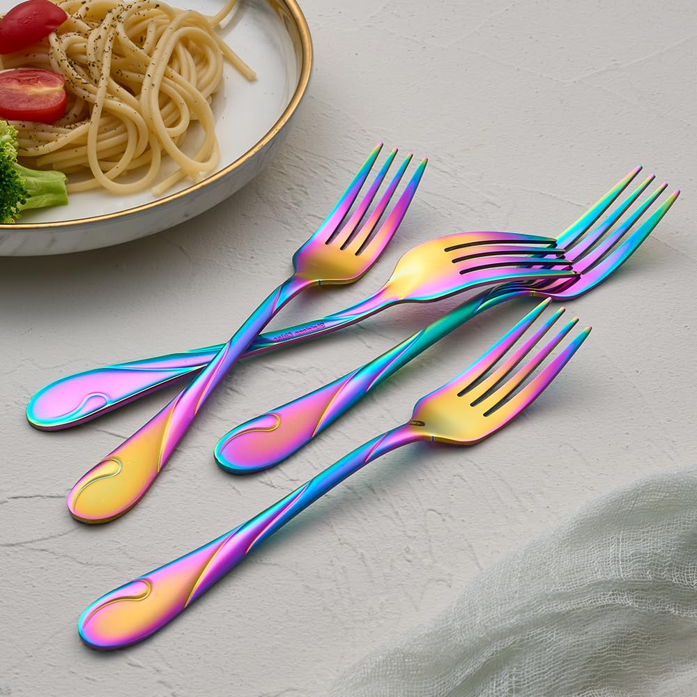 Rainbow Dinner Fork Set, 7.8-inch Stainless Steel Flatware Forks, Shiny Rainbow Metal Table Forks Silverware, Set of 6 — Amazon image 6