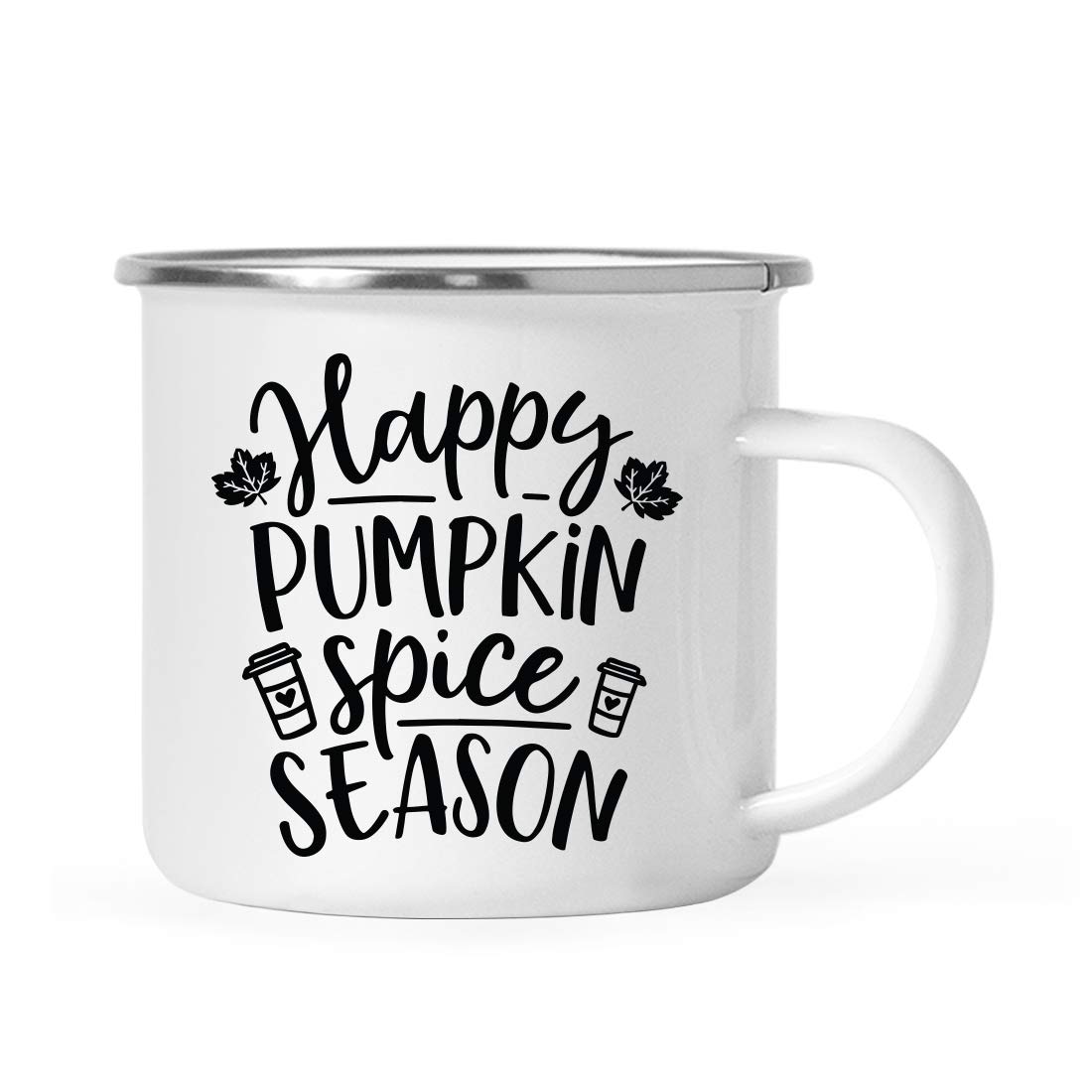 Andaz Press 11oz. Stainless Steel Campfire Coffee Mug Gift, Happy Pumpkin Spice Season, 1-Pack, Birthday Christmas Metal Enamel Unbreakable Camping Camp Cup