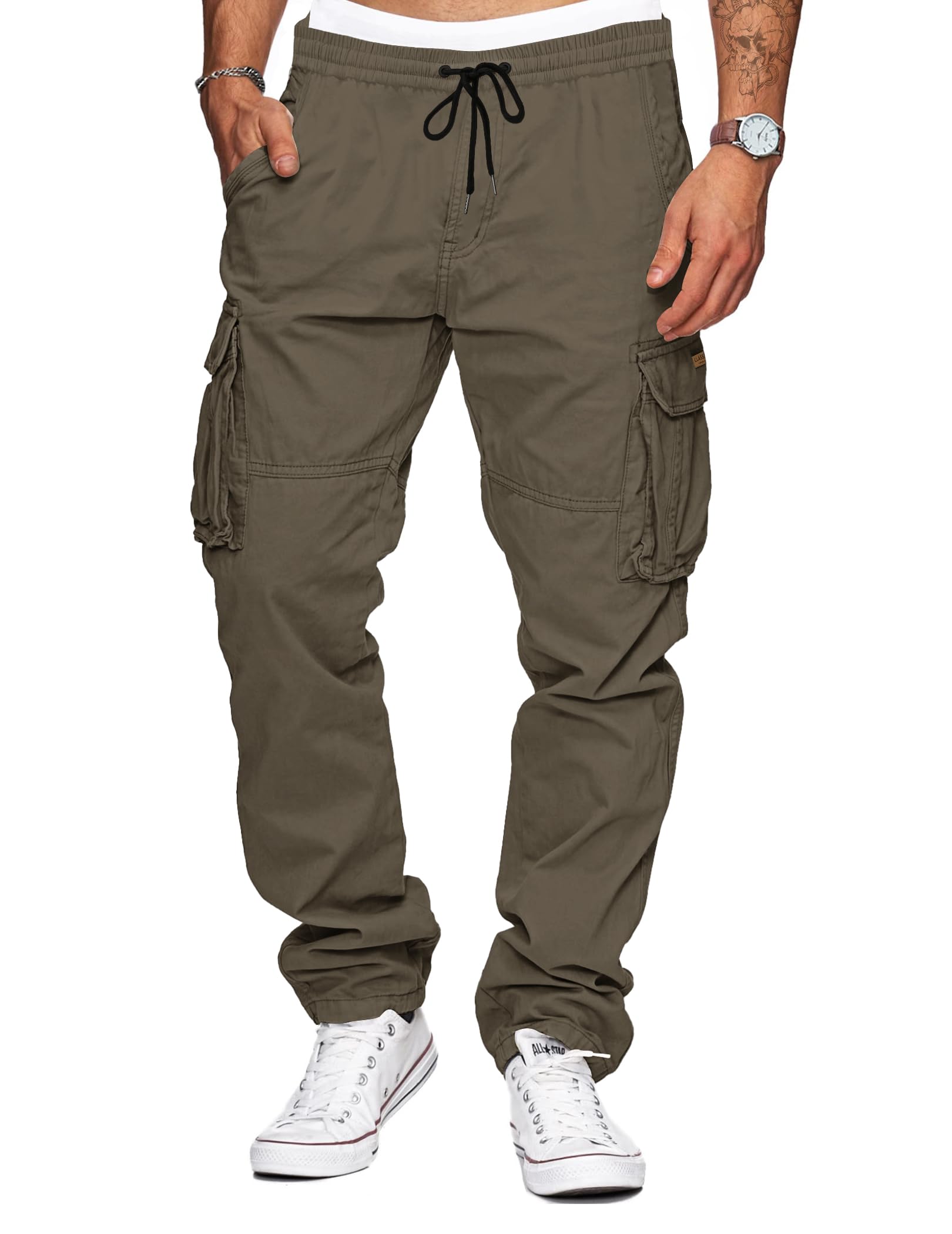 TARAINYA Cargohose Herren Baumwolle Baggy Hosen Stretch Outdoorhose mit Kordelzug und Taschen