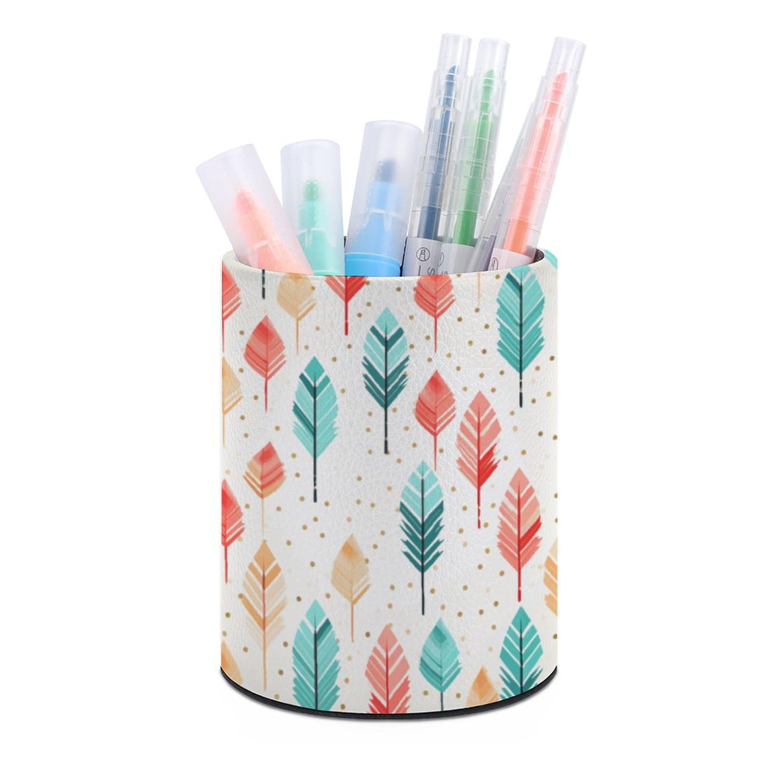 JTREHY - Round Pen Holder, Coral & Teal, Storage Box with Makeup Brush for Home, Office, Vanity
