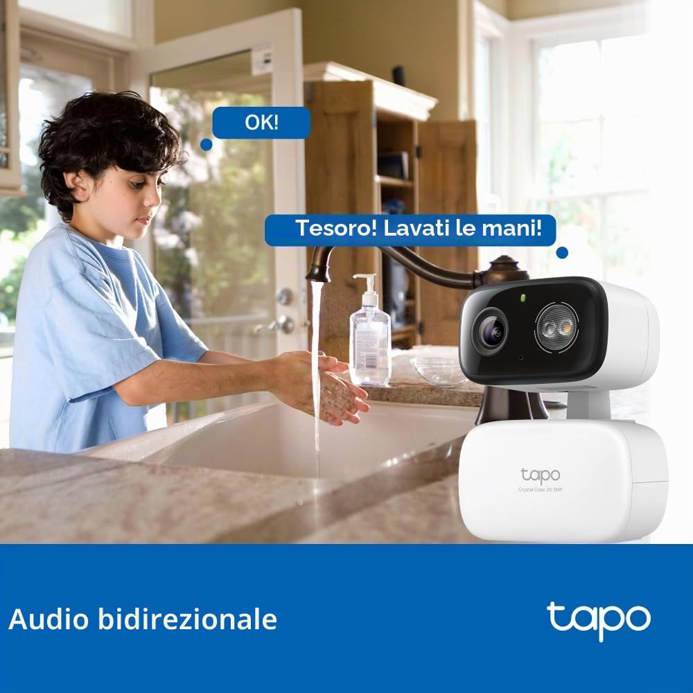 Tapo C216 2K 3MP Telecamera esterna 360 ° Pan/Tilt, Visione notturna a colori IP65, Telecamera di sicurezza WiFi esterna, Rilevamento intelligente AI, Faretti, Telecamere interne Sicurezza domestica