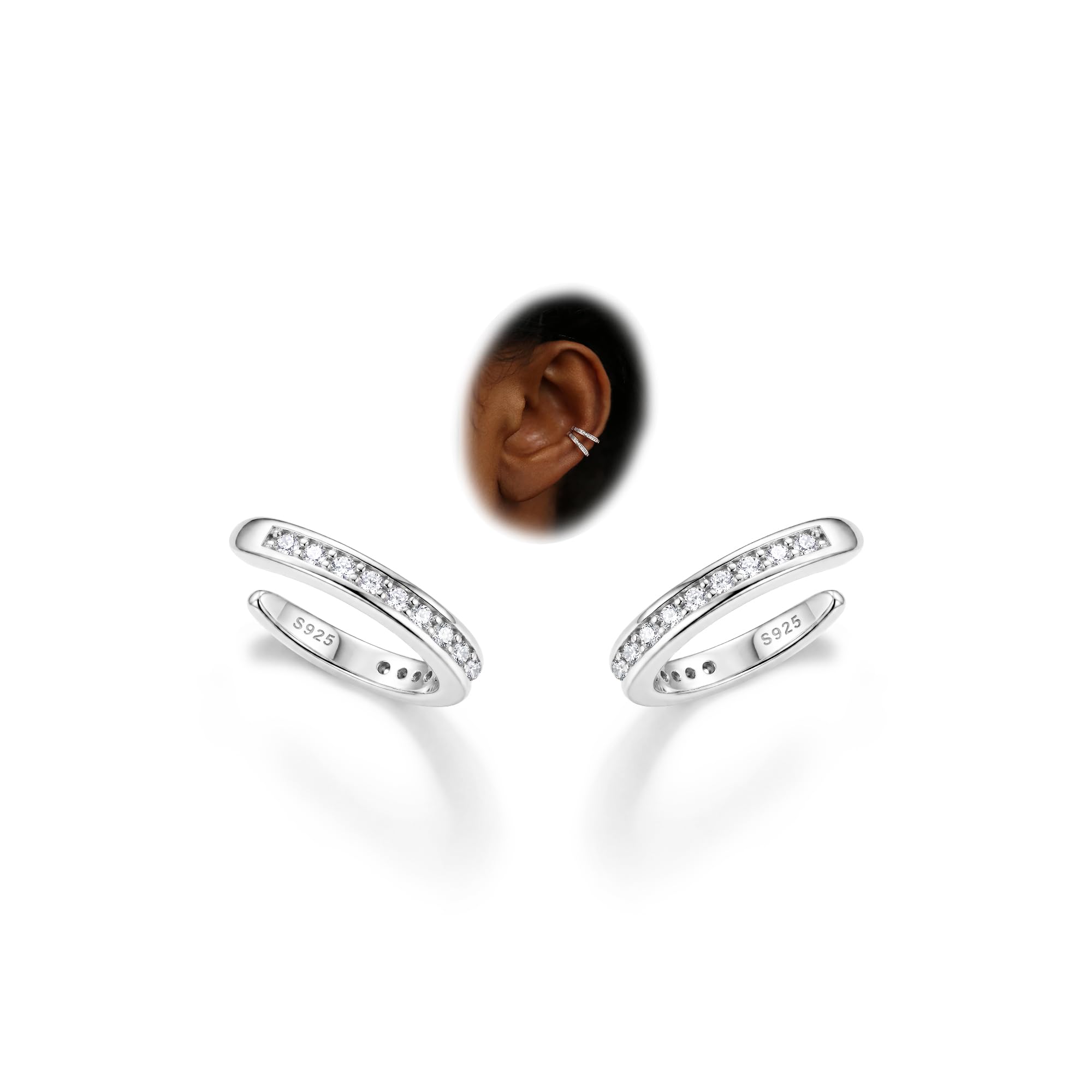 Subiceto 925 Sterling Silver Ear Cuffs Non Piercing - Adjustable Hypoallergenic 14K Gold Plated Clip On Earrings for Women Cubic Zirconia Silver Ear Cuff Helix Cartilage Fake Piercing