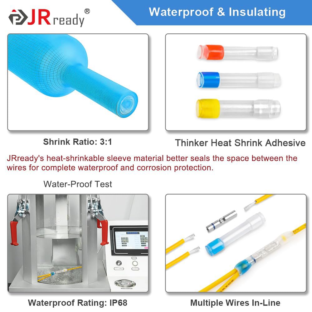 JRready 100 pares de conectores termocontraíbles IP68 impermeables - Conectores miniseales crimpados - Manguitos de aislamiento de polietileno - 16# 16-20 AWG - Cobre estañado (M81824/1-2)