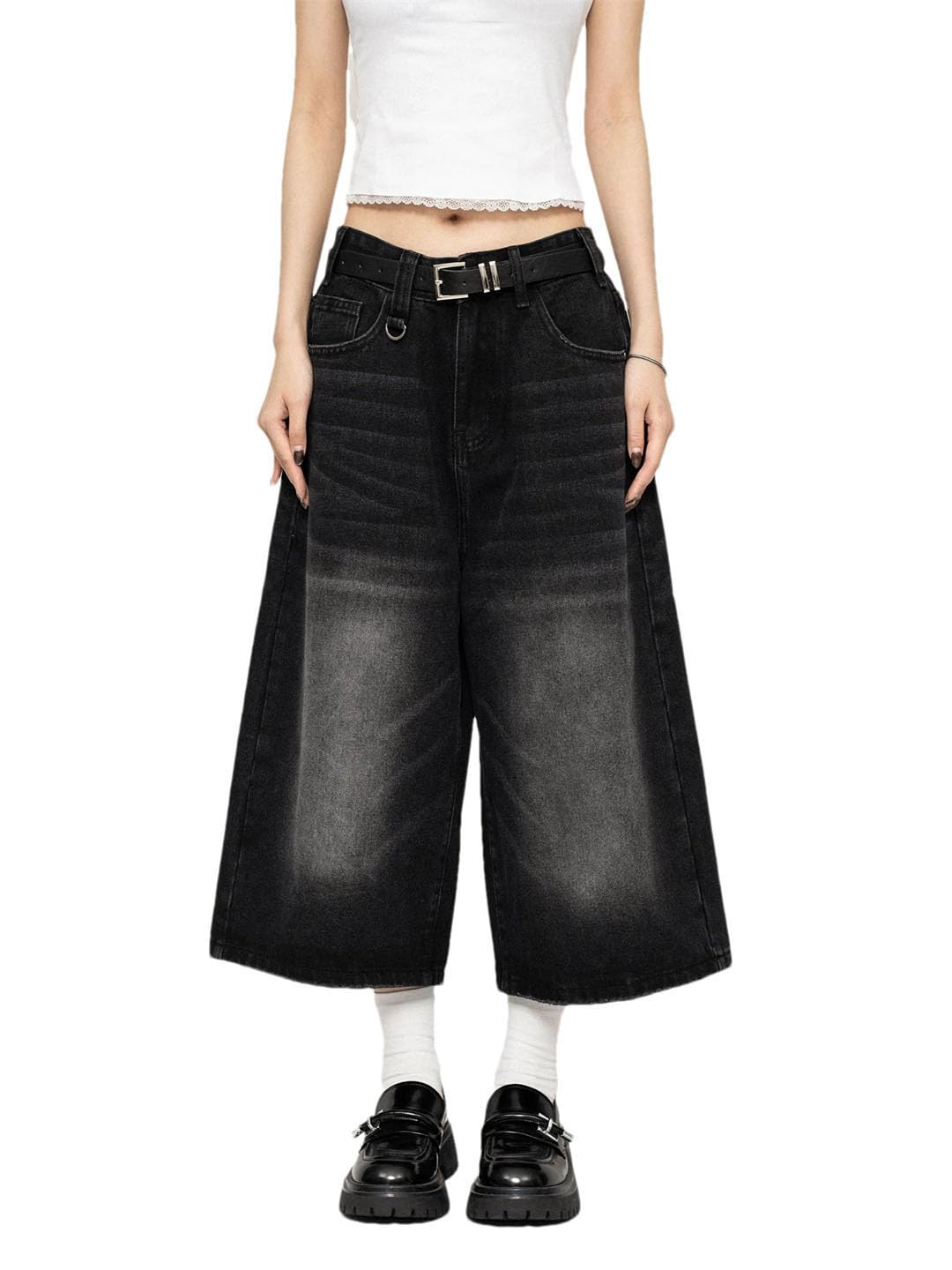 Damskie szorty jeansowe z wysokim stanem w stylu High Street w stylu vintage z szerokimi nogawkami
