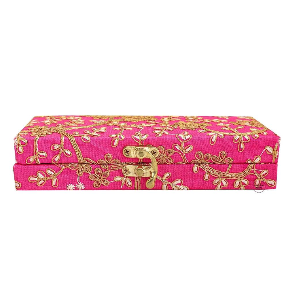 Meenakshi Handicrafts Emporium - Pink Zari Cash Box, Rectangular Gift Box, Handmade, Flip Top, Standard Size-image-32