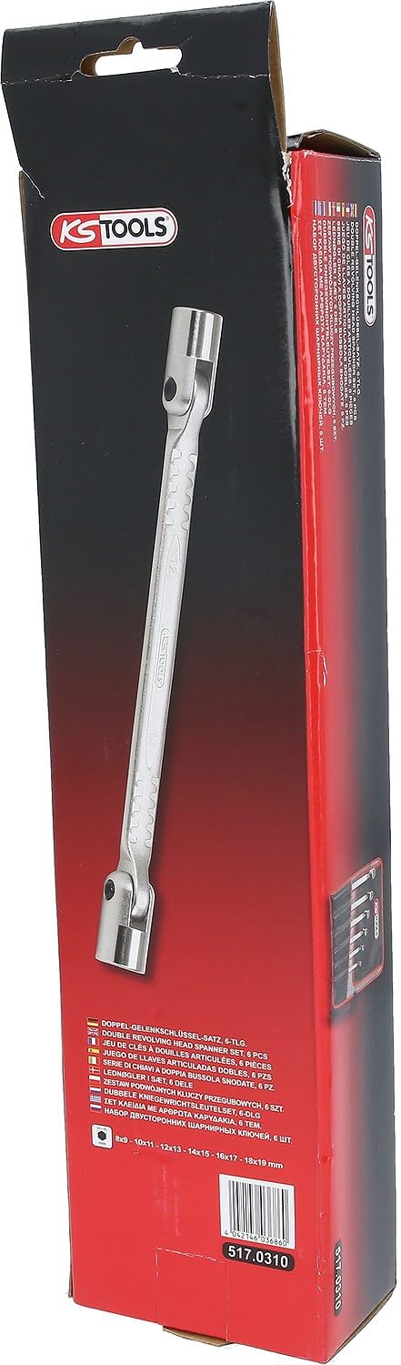 Ks Tools 517.0310 - Jeu de 6 Clés à douilles articulées - 12 pans - en Chrome Vanadium - Finition Satinée