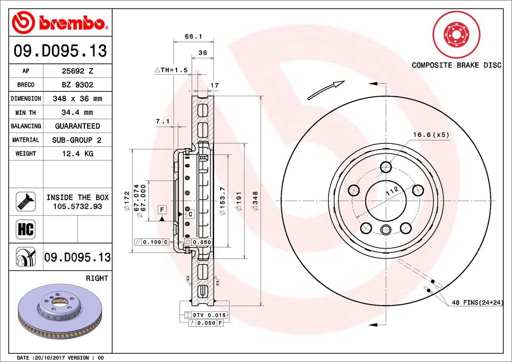 Tarcza Hamulcowa BREMBO 09.D095.13 348mm