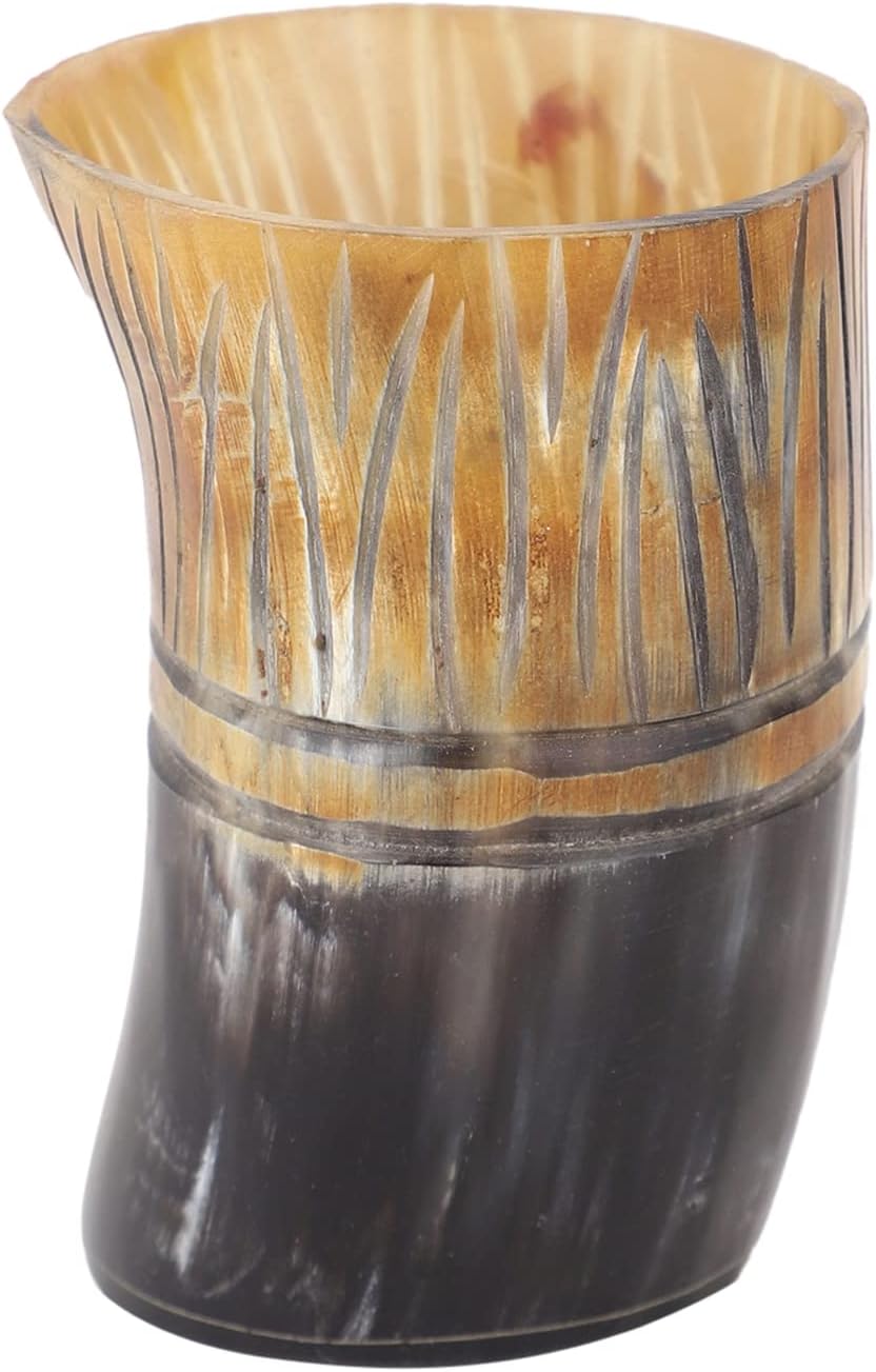 Viking Drinking Horn Mug Set | Handmade Medieval Beer Mug & Cups | Carved Natural Horn Tankard with Leather Holster | Leak-Proof Ale Coffee Tea Cup Rustic Barware