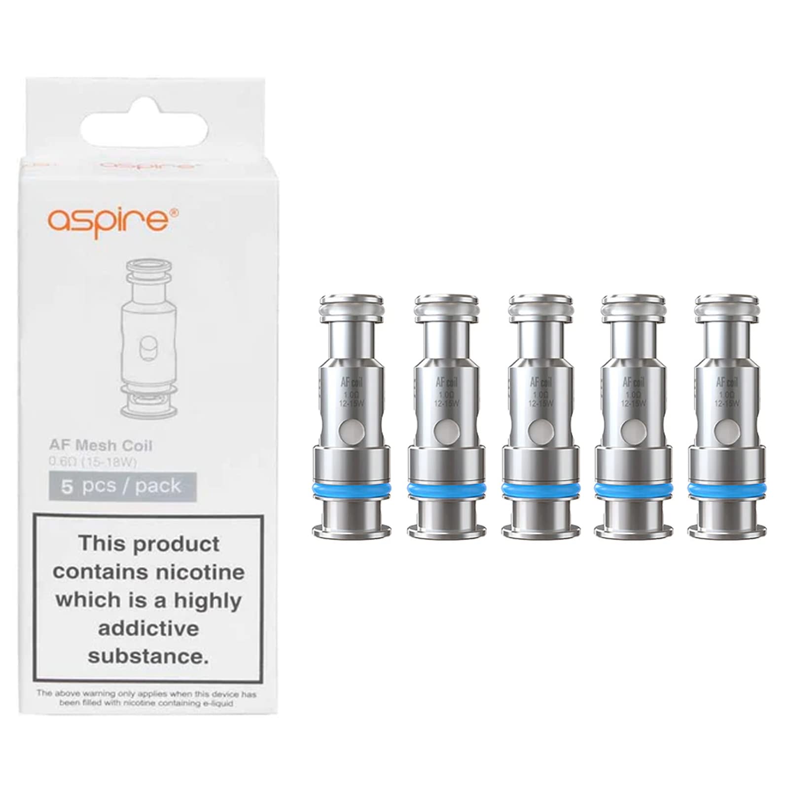 UK ECIG STORE Aspire AF Mesh Coils – Spare Replacement Coils for Aspire Riil x, Flexus Q, Flexus Blok - Flexus Stik Vape Pod Kits – Pack of 5 Aspire Mesh Vape Coils - (AF Coils - 1.0 Ohm), 1.0 count