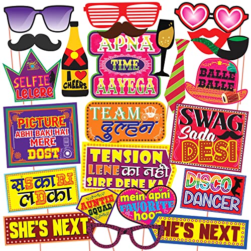 Image of Wobbox All Occasion Indian Family Photo Booth Party Props (18 Pieces) & WOBBOX Wedding Props for Bride and Family (24 Pcs)