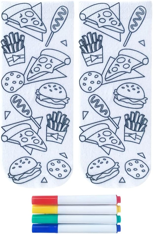 Living Royal Coloring Socks, Unisex 100% Polyester Funny Socks, Gifts for Kids, One Size Fits Most, Includes 4 Fabric Markers