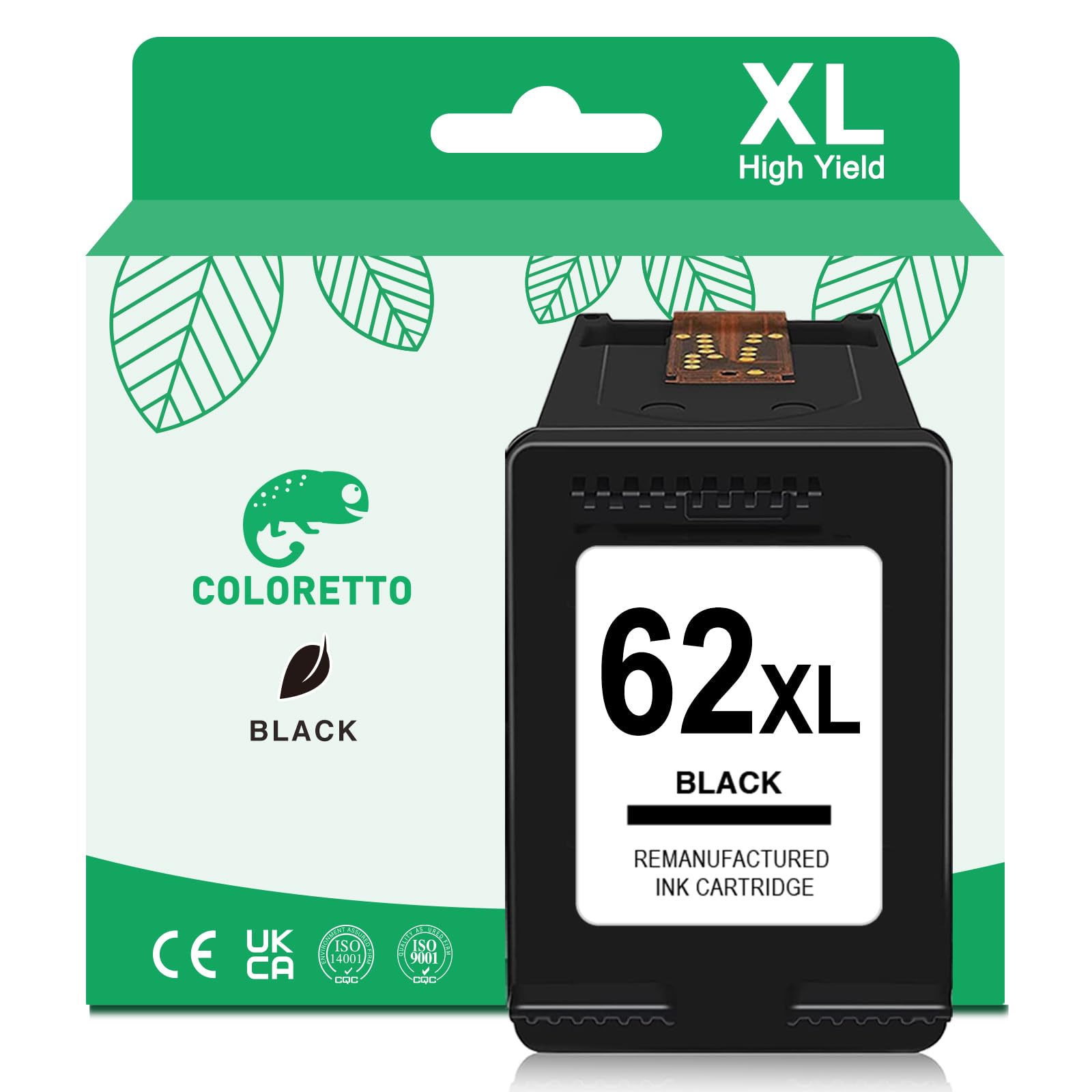 COLORETTO 62XL Remanufactured Printer Ink Cartridge Replacement for HP 62 XL (1 Black) High Yield to use with Envy 5548 5646 5660 5665 7640 7643 7644 7645 8000 8005 Combo Pack