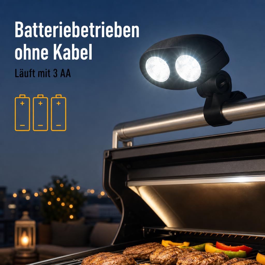 MIJOMA Robuste Grilllampe mit 10 Superhellen LEDs, 180° Flexibler Schwenkmechanismus, Praktische Touch-Schalter Funktion, einfache Anbringung dank C-Klemme - Das zweckmäßige Outdoor Grillzubehör