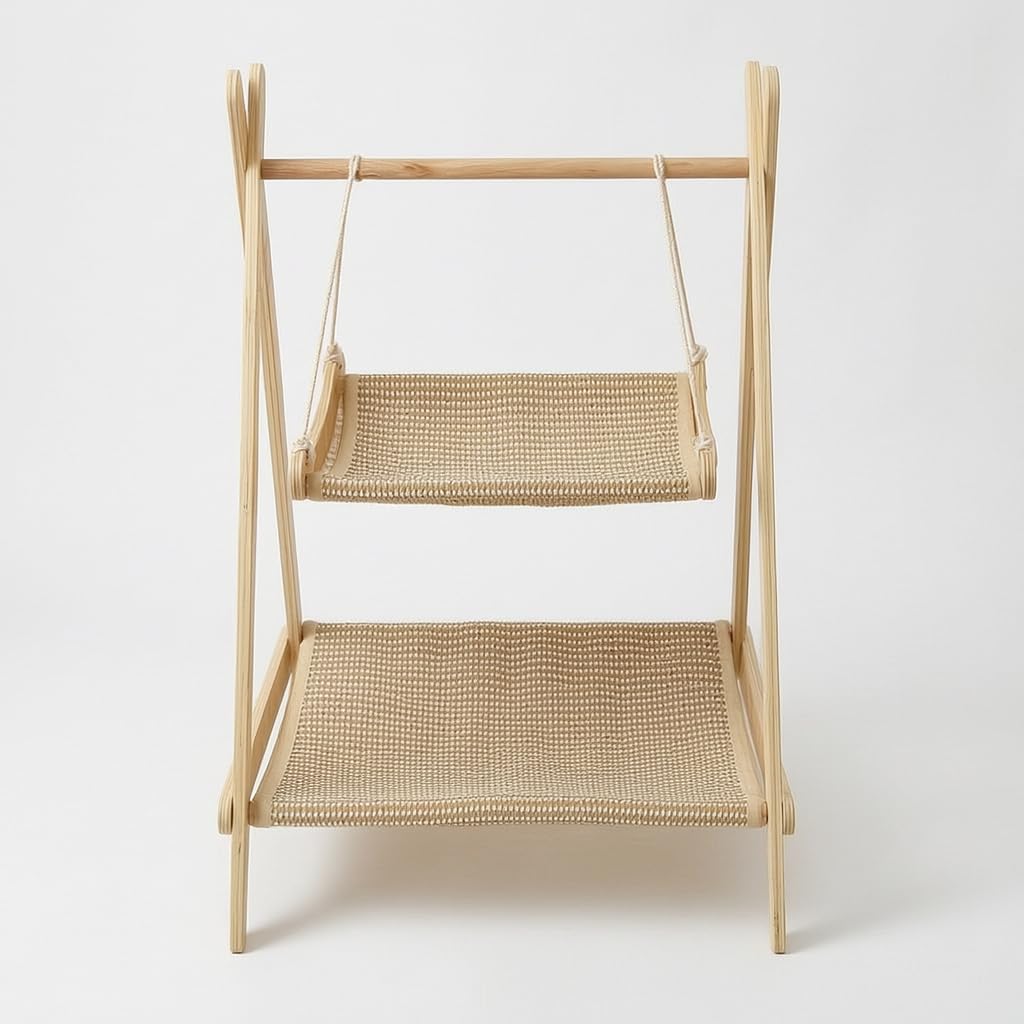 Amaca Gatto in Legno Sisal e Cuccia, Tiragraffi per Gatti Adulti, per il riposo, Amaca per gatti in legno, design a dondolo, doppio strato con superficie in sisal