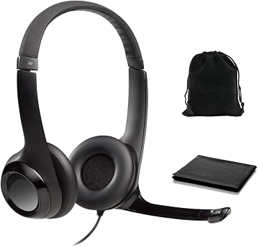 Logitech Wired Headset H390 with Noise Cancelling Mic for PC/Laptop, USB, In-Line Controls, Stereo Headphones, Black, Bulk Packaging