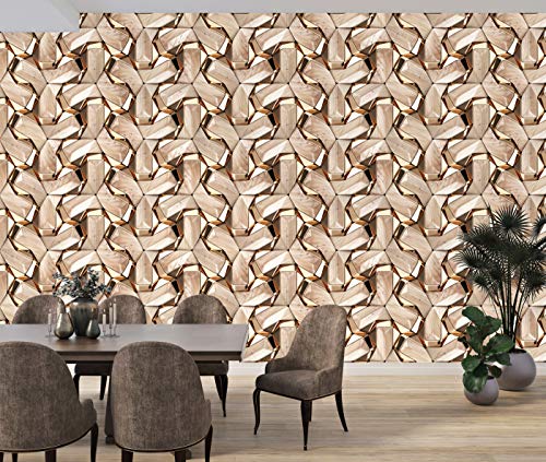 Image of DWELLSINDIA 3D Metal & Wood Self Adhesive Wallpaper Peel & Stick, Waterproof, Scratch Resistant, Laminated (41cm x 244cm,Beige)