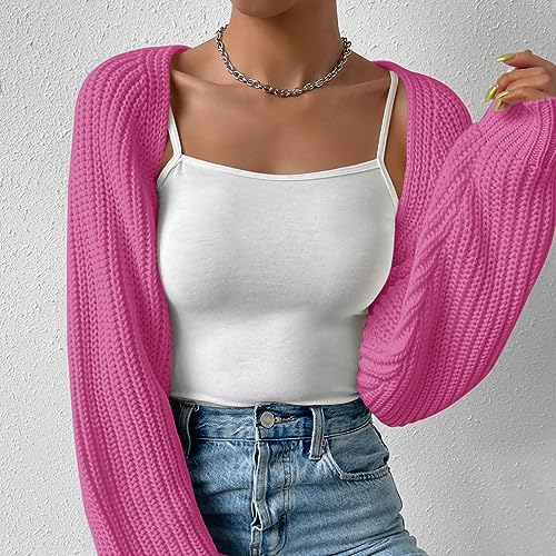 Image of Naileksi Women Long Sleeve Drop Shoulder Crop Cardigan Sweater Solid Loose Fit Casual Open Front Crop Shrug Sweater Top